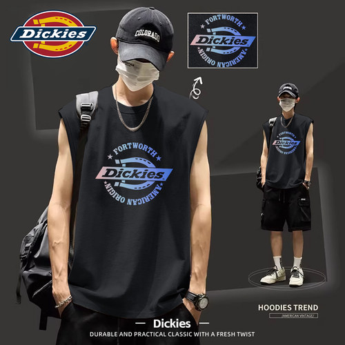 Dickies黑色纯棉背心男2026夏季新款无袖上衣宽松运动健身男生t恤