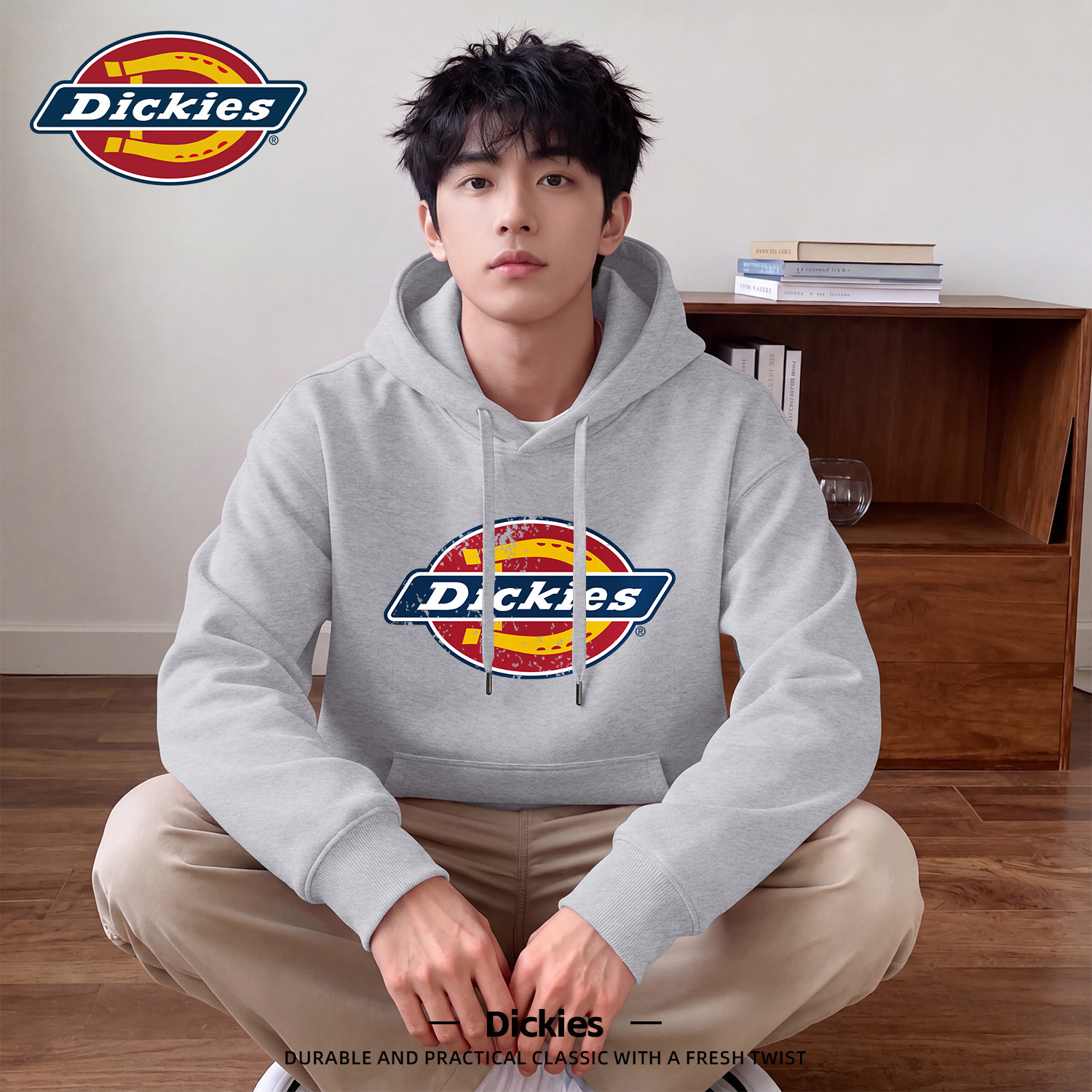 Dickies灰色连帽卫衣男青少年重磅宽松早秋季上衣2026新款衣服男