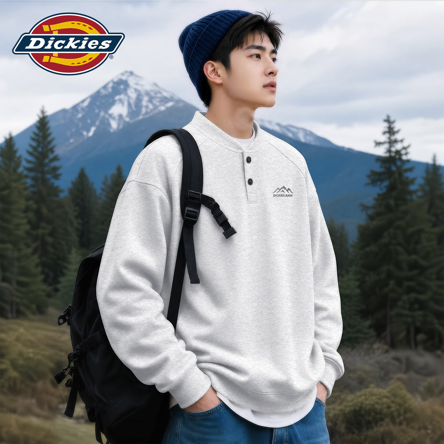 Dickies亨利领卫衣男2026秋季新款美式潮牌印花宽松休闲大码上衣