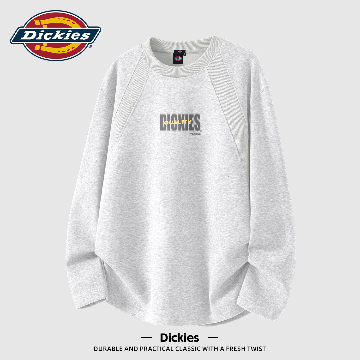 Dickies灰色长袖T恤2026秋季新款重磅美式高街宽松圆领印花衣服男