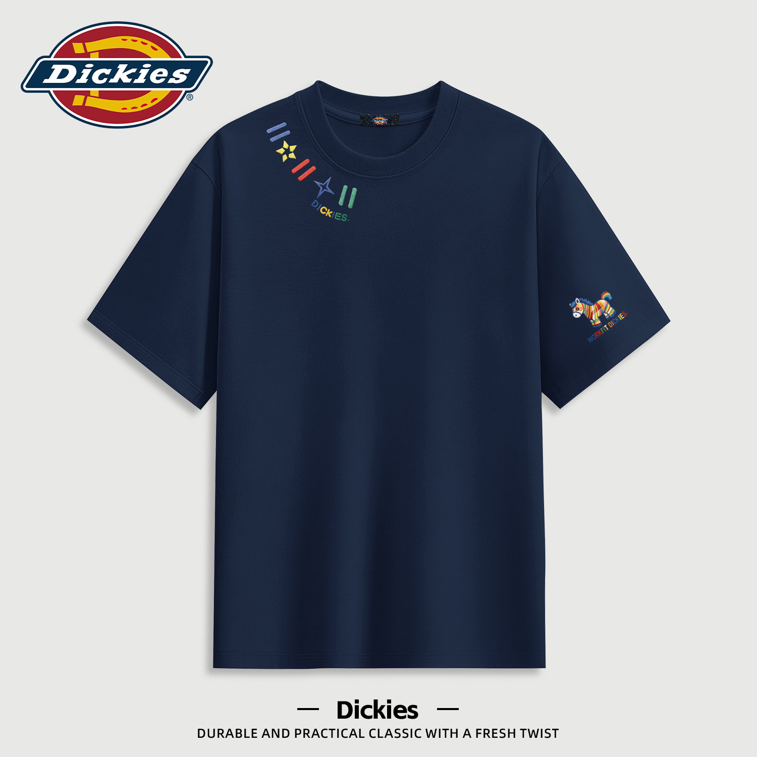 Dickies藏青色重磅短袖t恤男圆领休闲宽松青少年2026夏季新款上衣