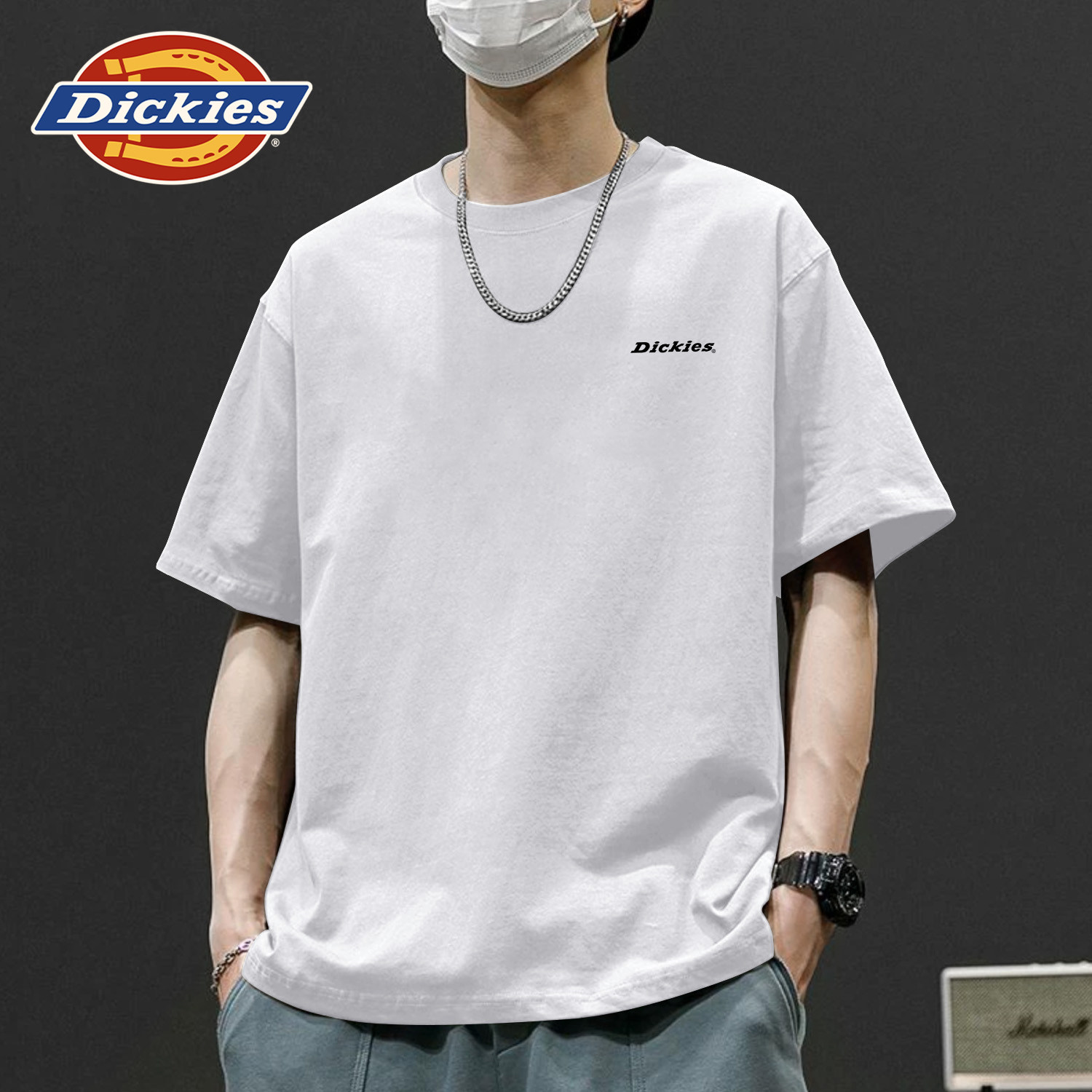 Dickies白色纯棉短袖男款夏季2026新款重磅纯棉百搭初高中学生t恤