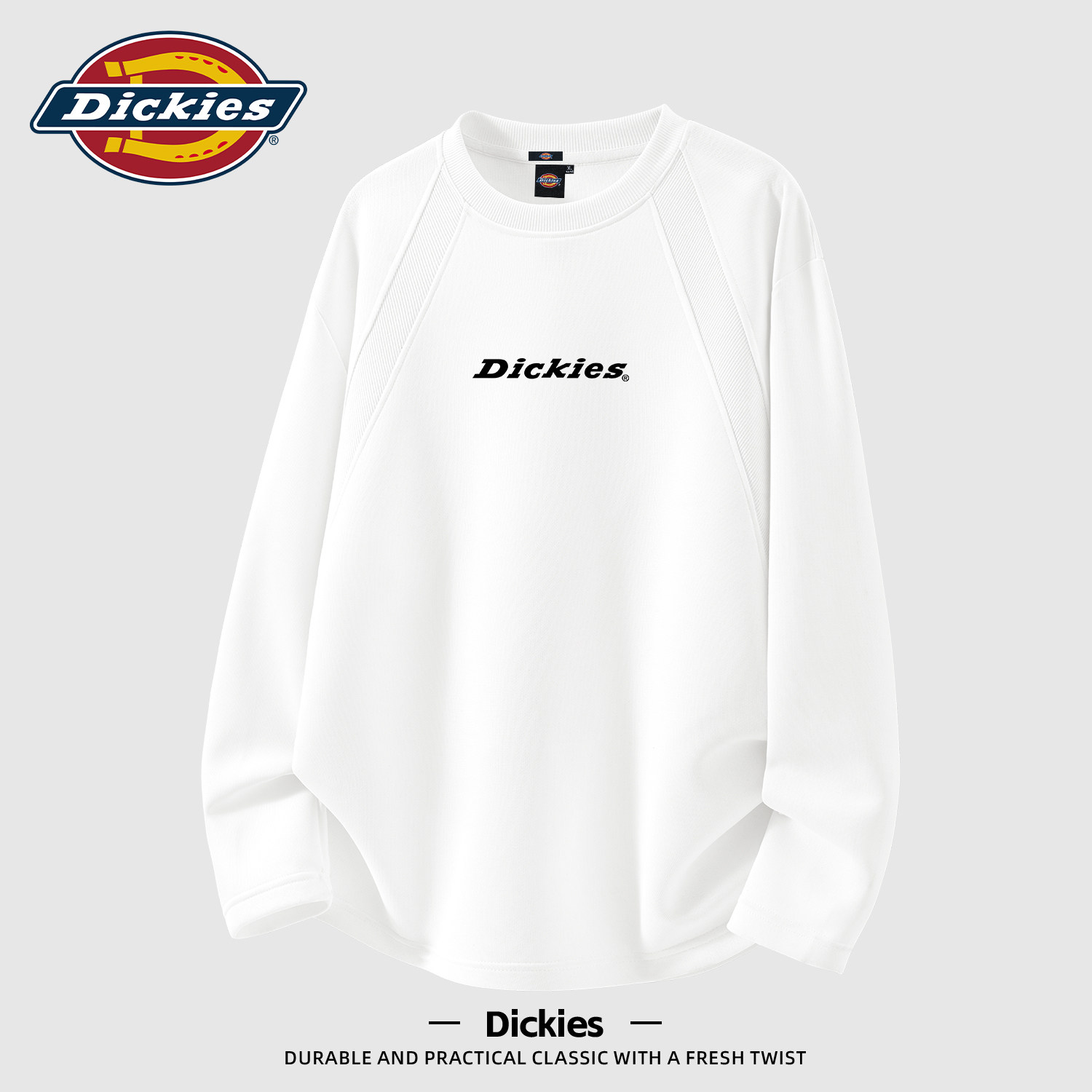 Dickies白色长袖T恤重磅插肩男士秋季2026新款休闲衣服运动上衣男