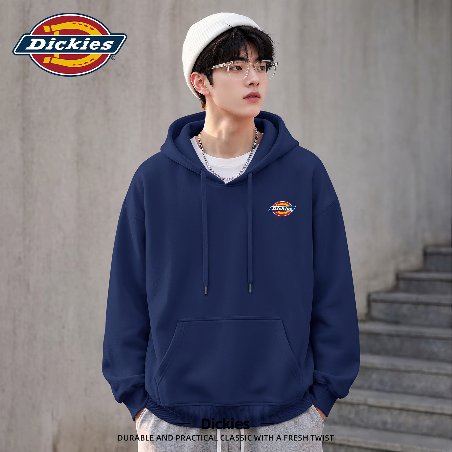 Dickies重磅卫衣男款连帽藏青色男士春秋外套宽松休闲早秋男衣服