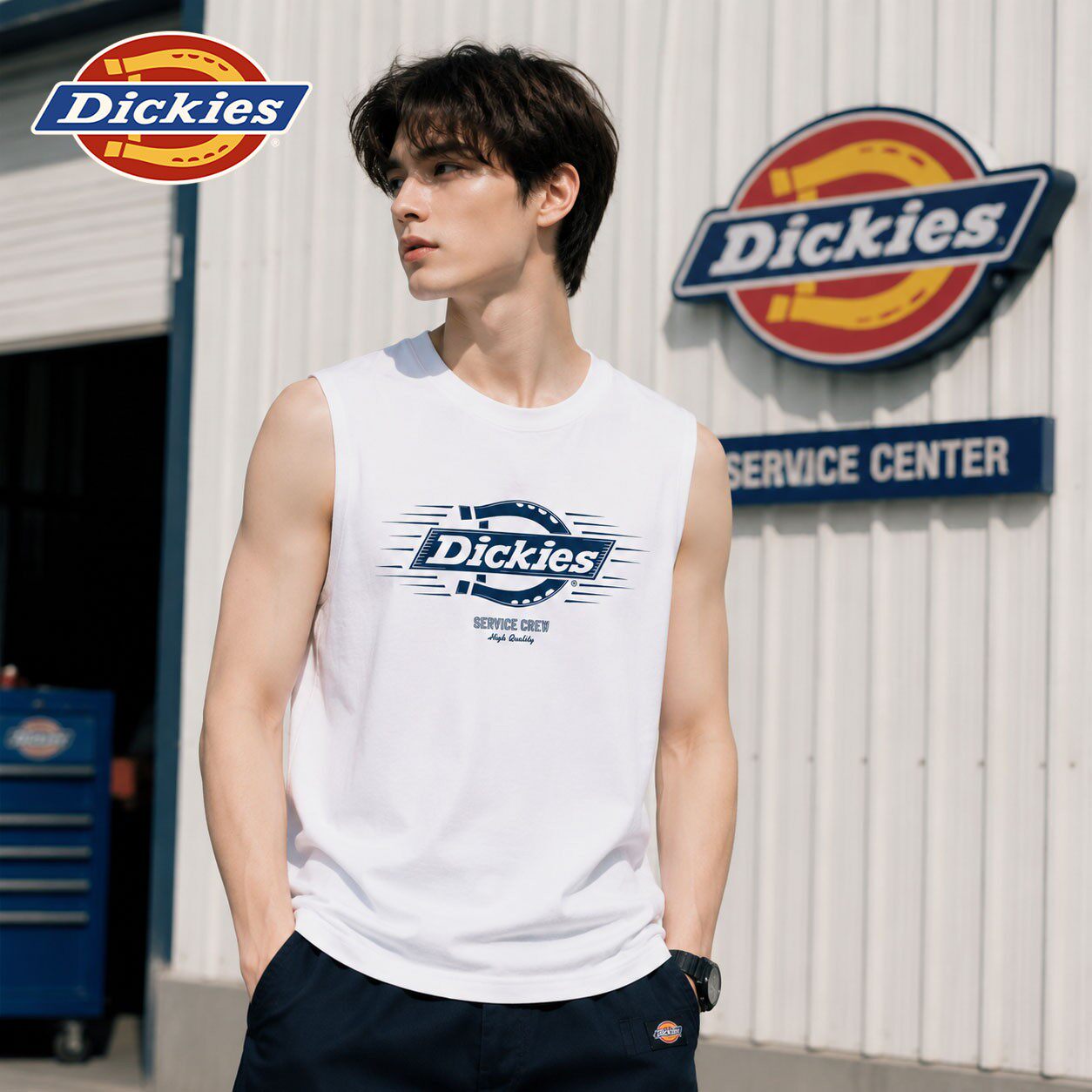 Dickies美式无袖背心男夏季宽松透气骑行运动纯棉上衣圆领印花T恤