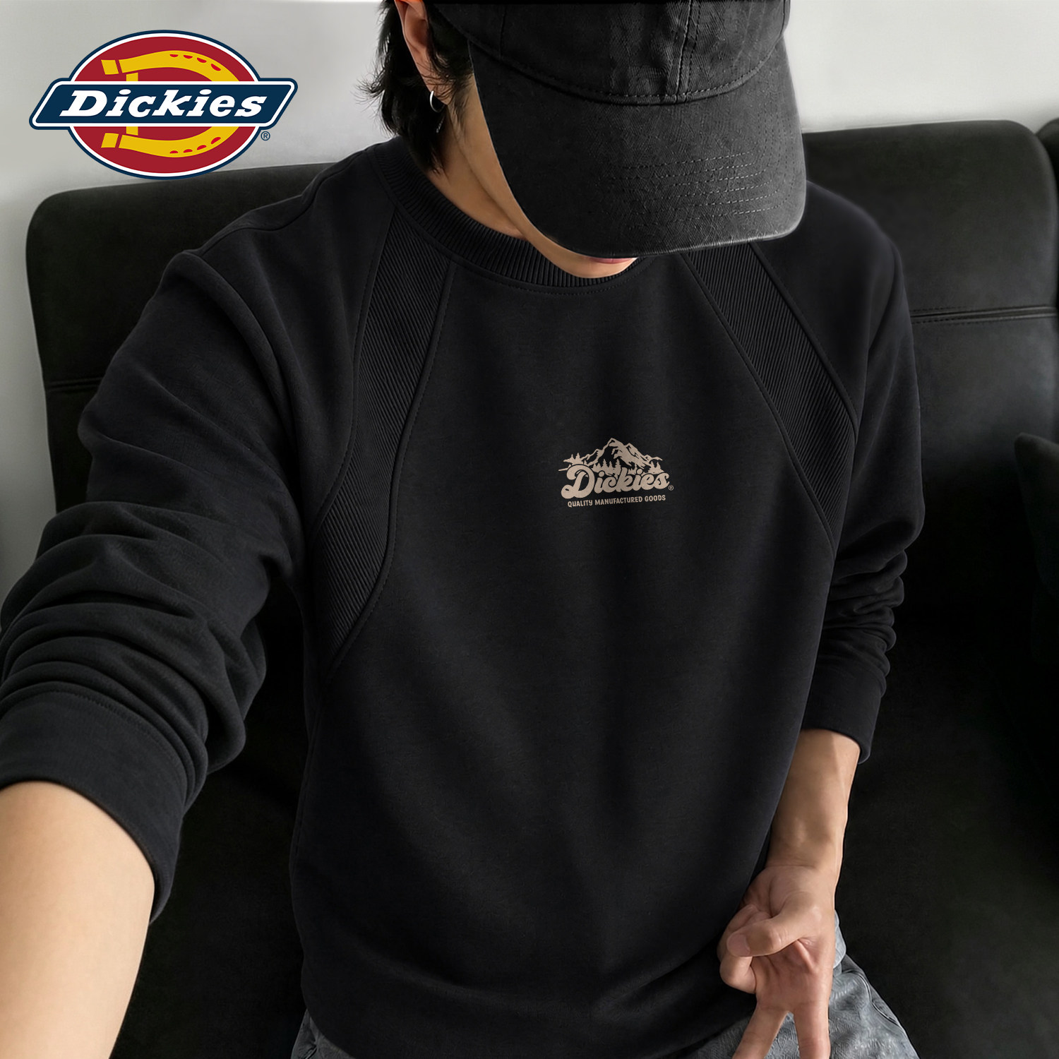 Dickies黑色长袖T恤男款重磅休闲2026新款解构青少年运动上衣男装