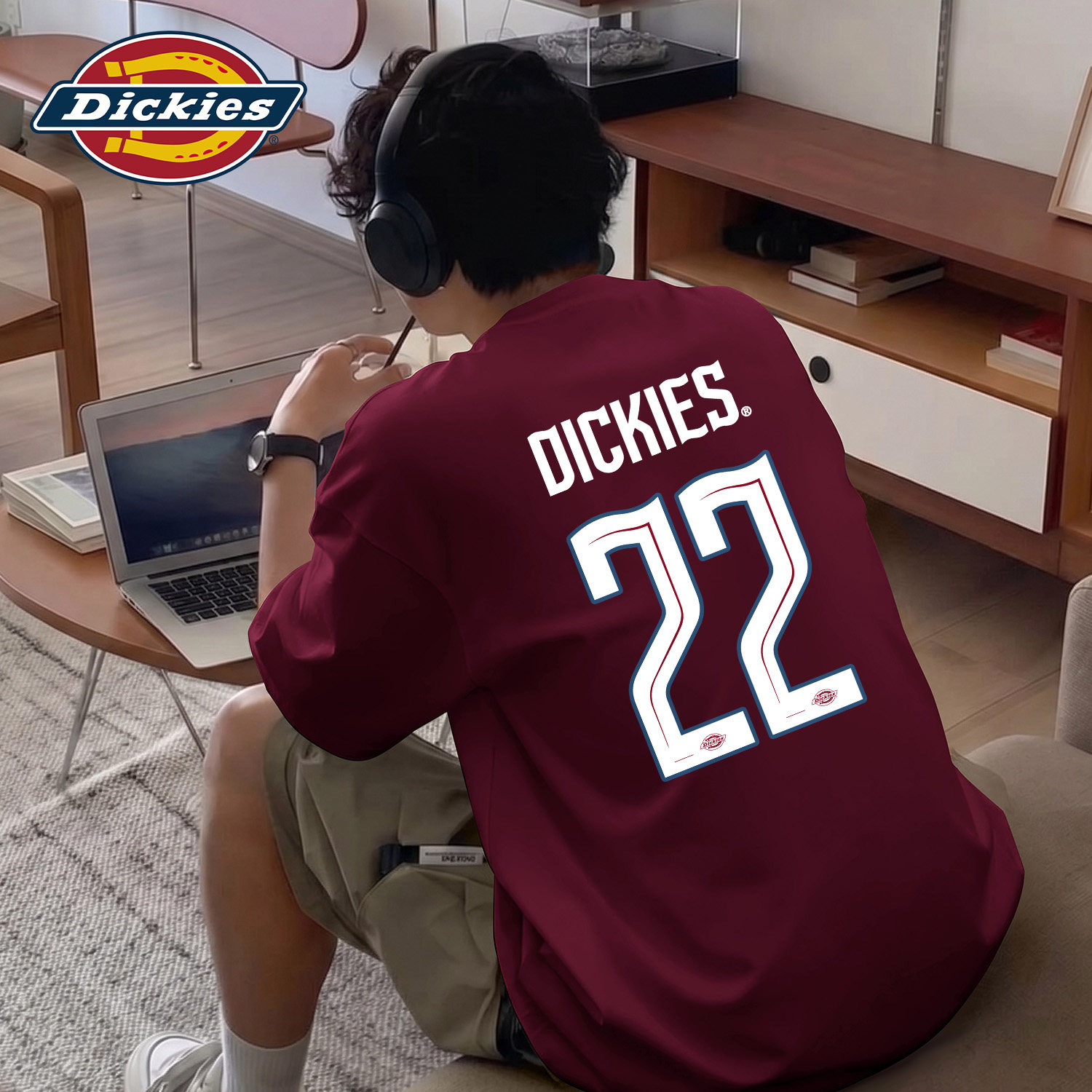 Dickies纯棉短袖T恤男款酒红色夏季美式印花衣服男生半袖夏装上衣