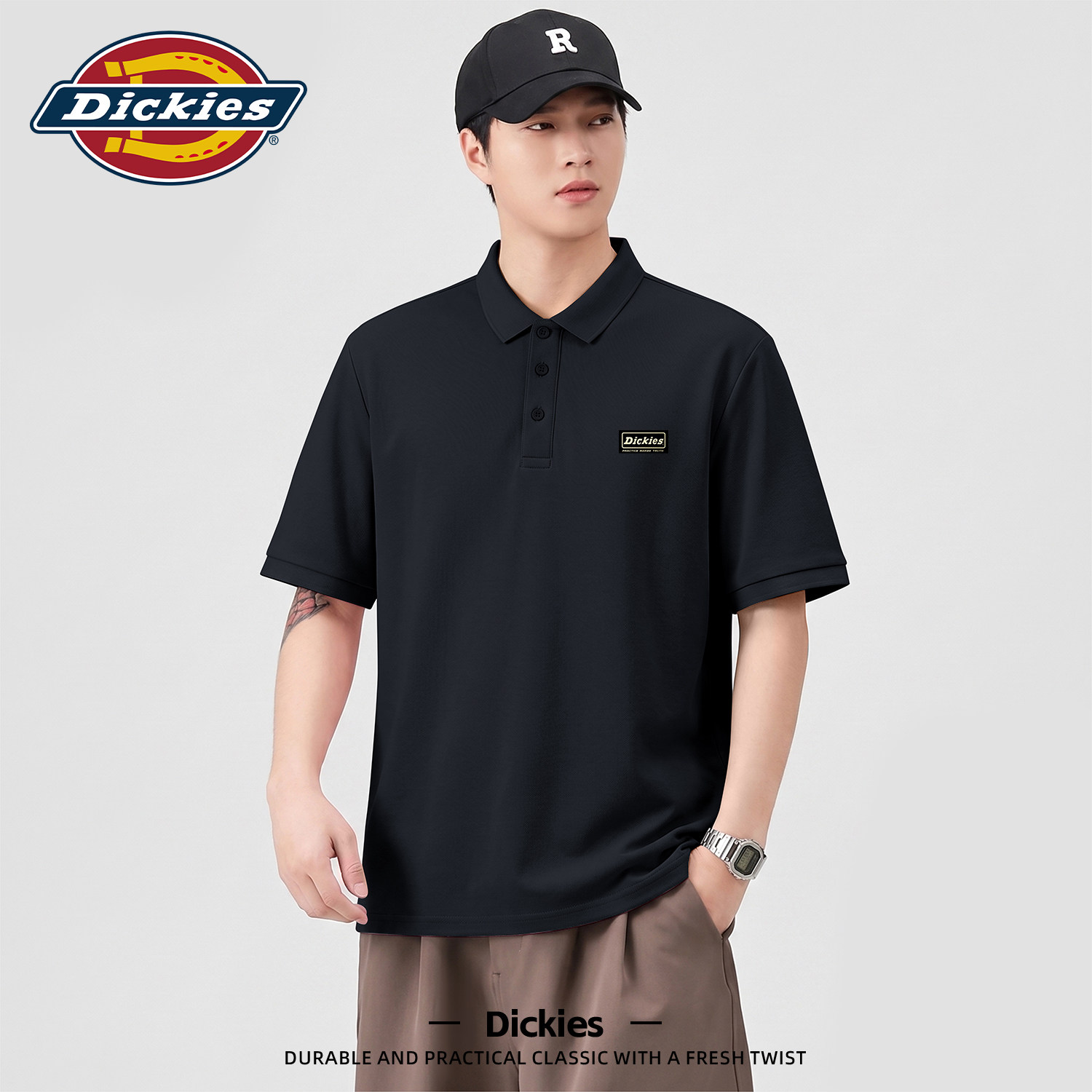 Dickies黑色短袖polo衫男士时尚翻领上衣服2026新款商务半袖t恤男