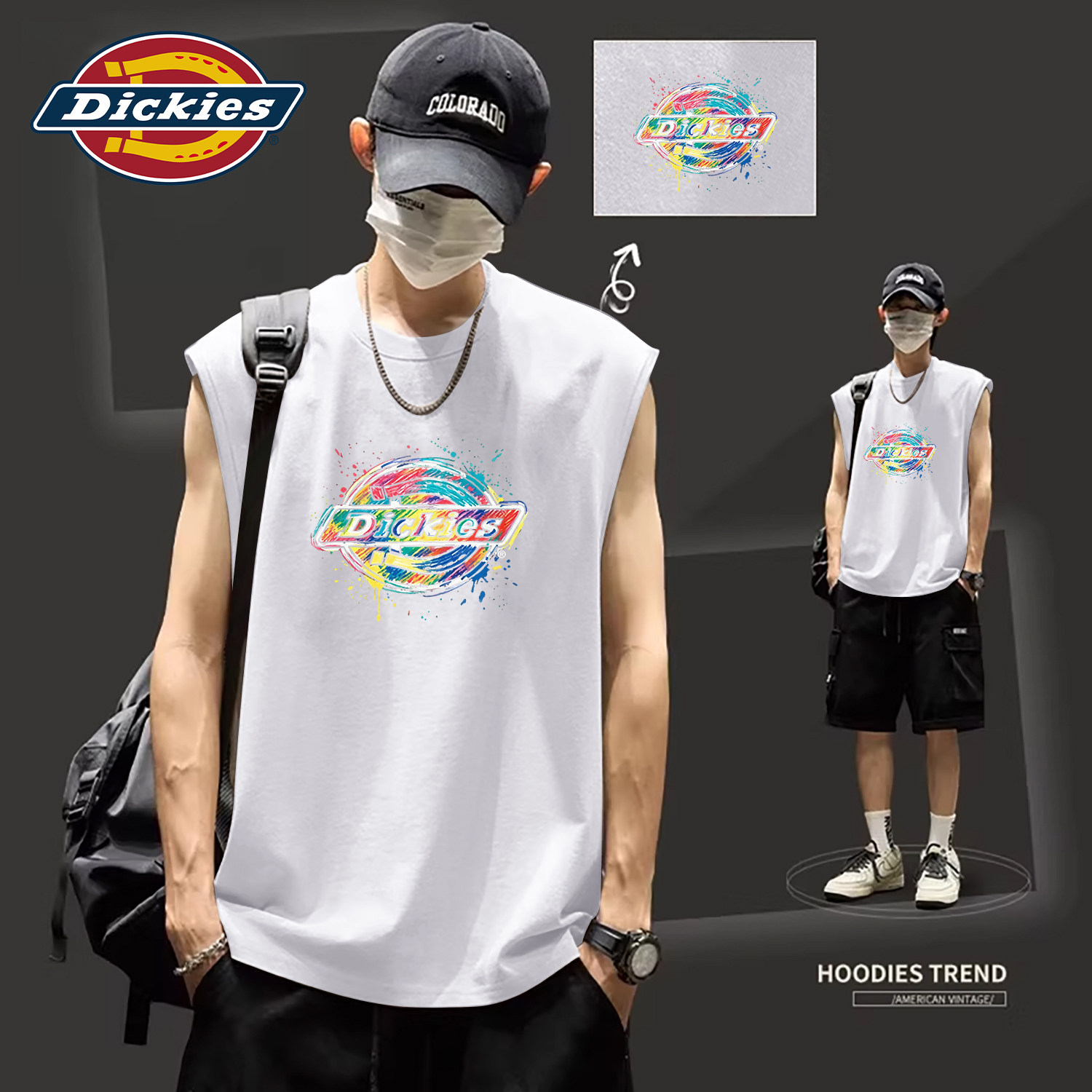Dickies纯棉背心男款无袖圆领套头印花T恤2026新款夏透气运动上衣