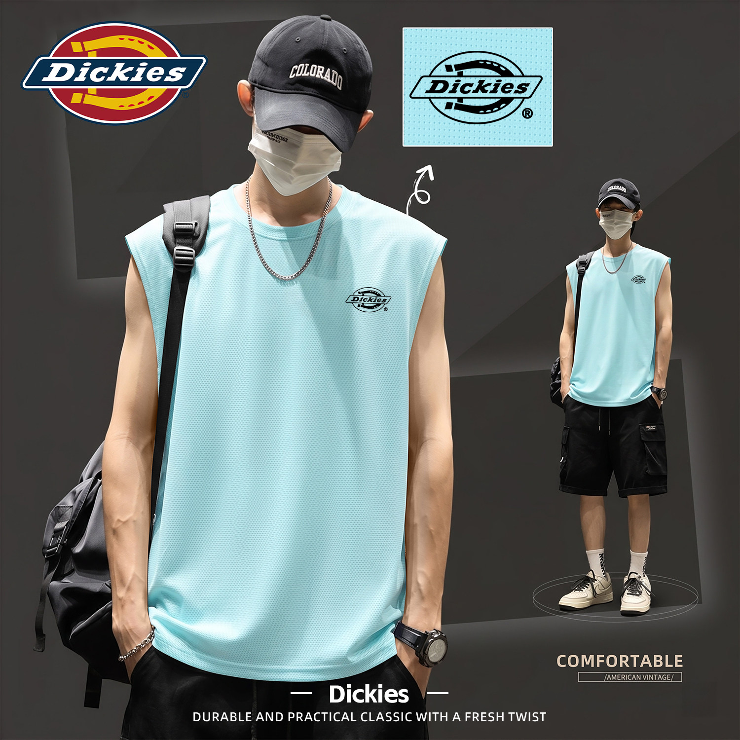 Dickies冰丝背心男2026新款夏薄款透气速干运动上衣休闲百搭坎肩