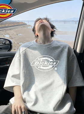 Dickies灰色解构短袖T恤青少年男生2026新款夏季五分袖拼接半袖男