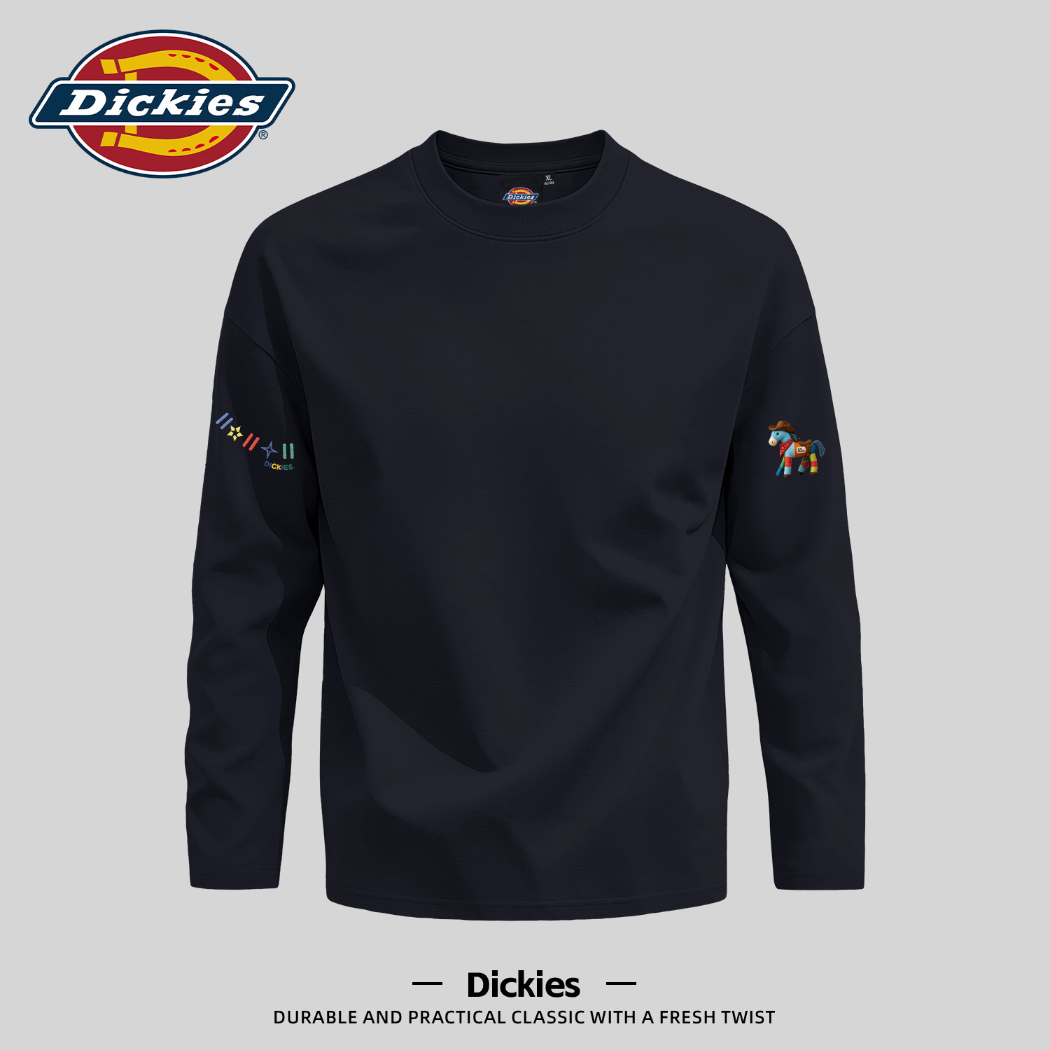 Dickies黑色纯棉长袖T恤男款2026新款秋冬美式潮牌宽松休闲打底衫