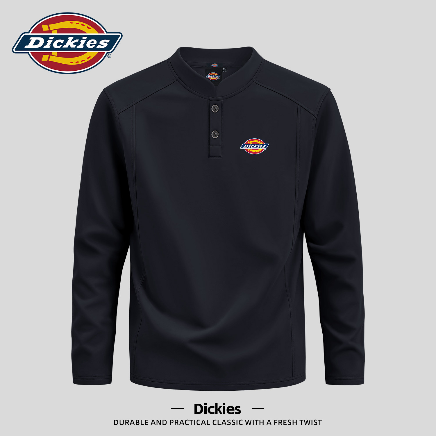 Dickies黑色潮牌亨利领卫衣男早秋情侣宽松舒适大码休闲百搭上衣