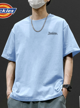 Dickies蓝色短袖t恤男款青少年2026新款纯棉重磅上衣学生半袖男装