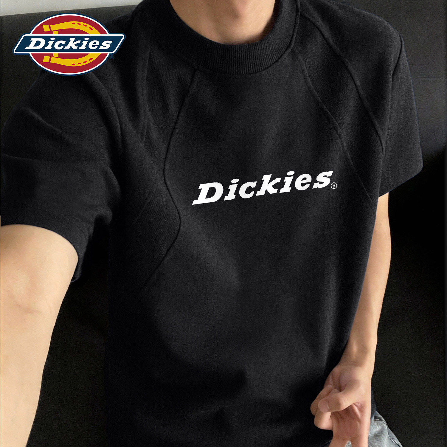 Dickies高级感短袖T恤男士2026新款夏季宽松时尚拼接上衣青少年男