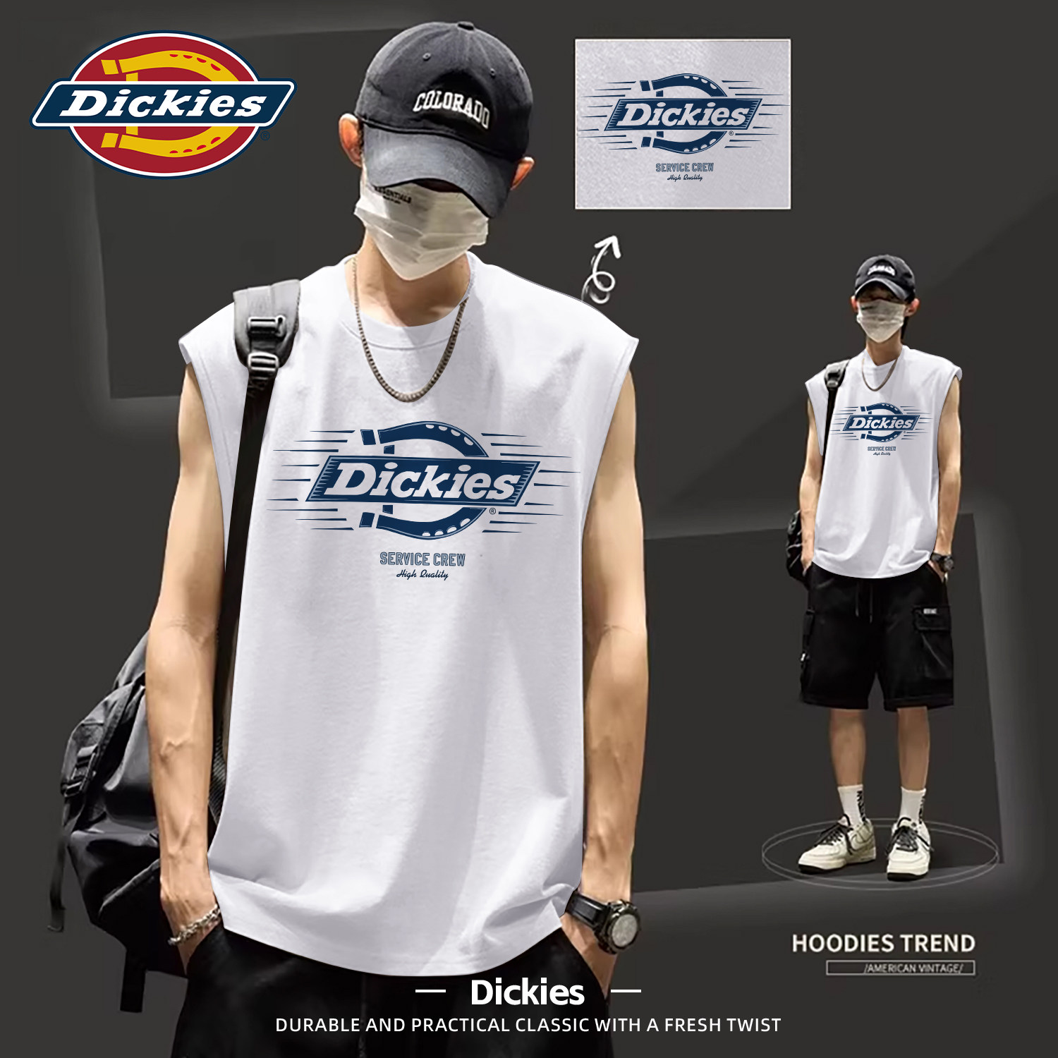 Dickies纯棉背心男白色百搭2026新款夏季宽松美式潮流印花男汗衫T