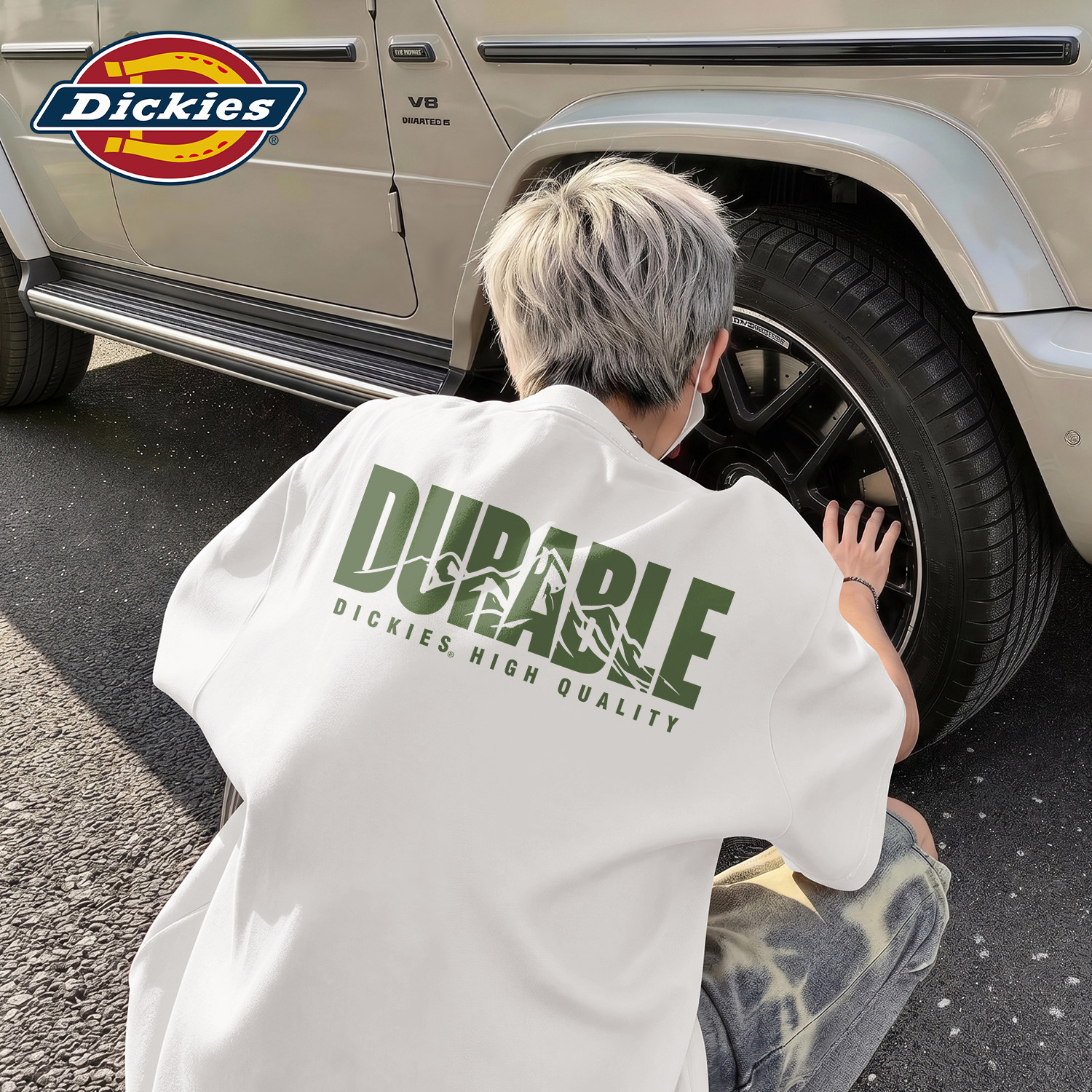 Dickies白色纯棉短袖T恤男款重磅宽松衣服青少年男生大码美式上衣