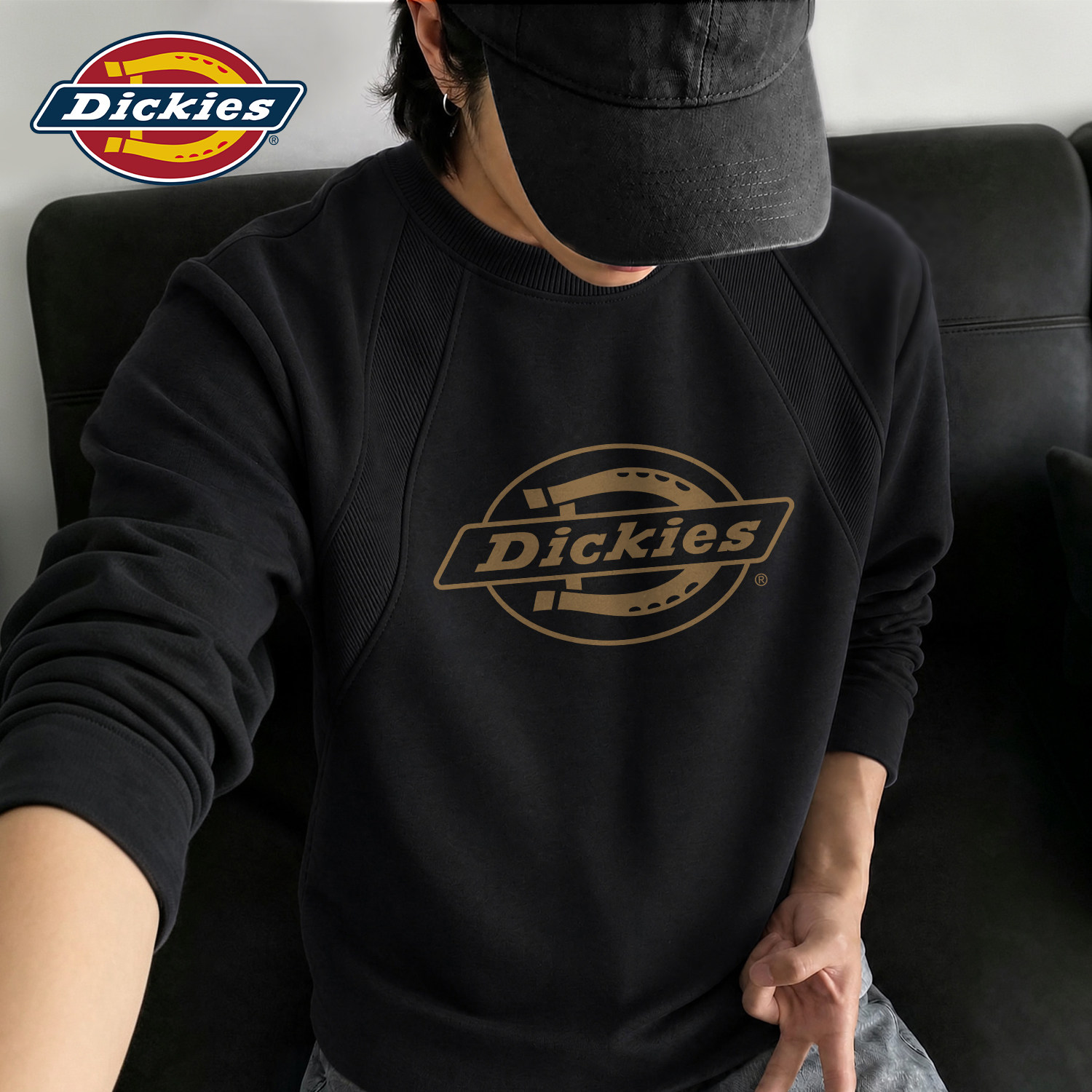 Dickies黑色长袖T恤男生秋季衣服重磅美式潮流学生上衣男解构设计