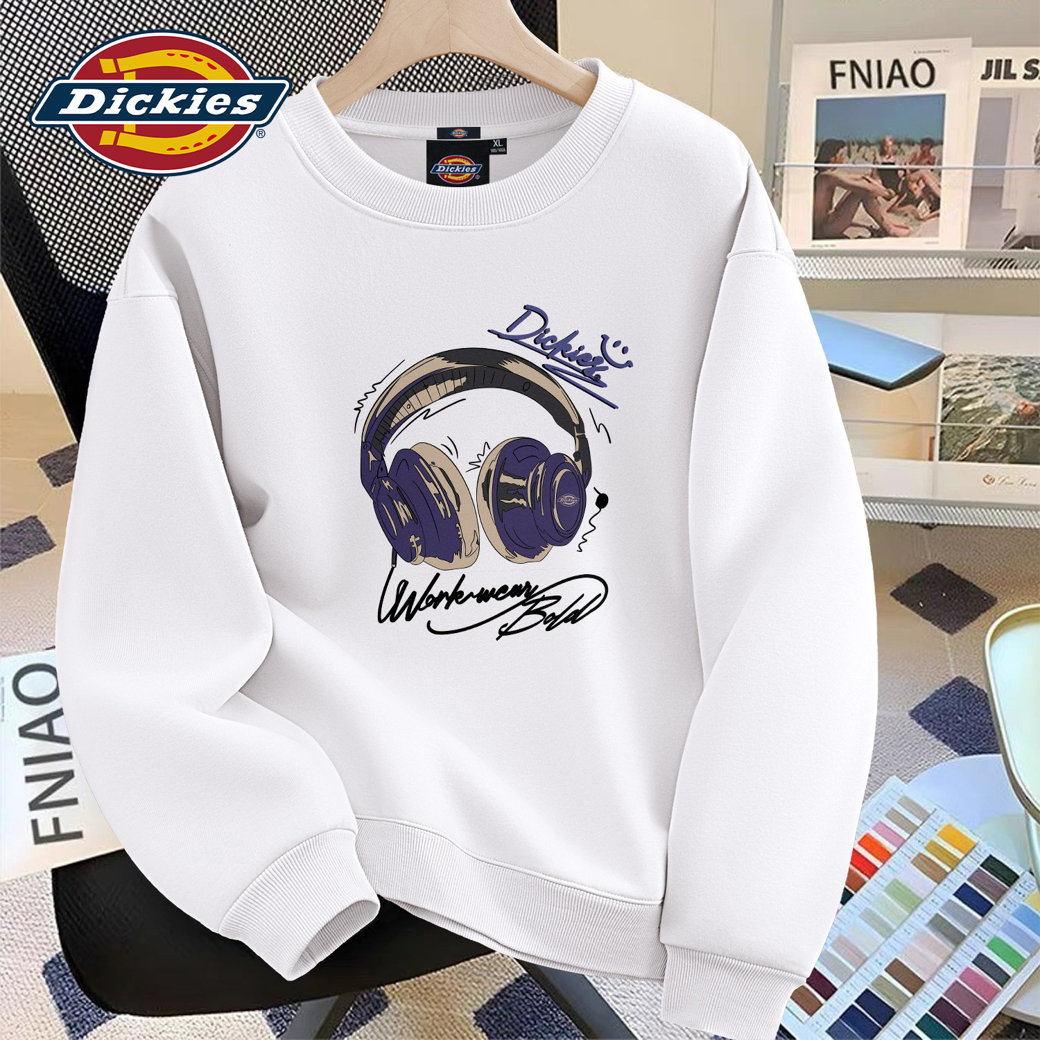Dickies潮牌印花圆领卫衣男款白色百搭2026新款秋季衣服宽松上衣