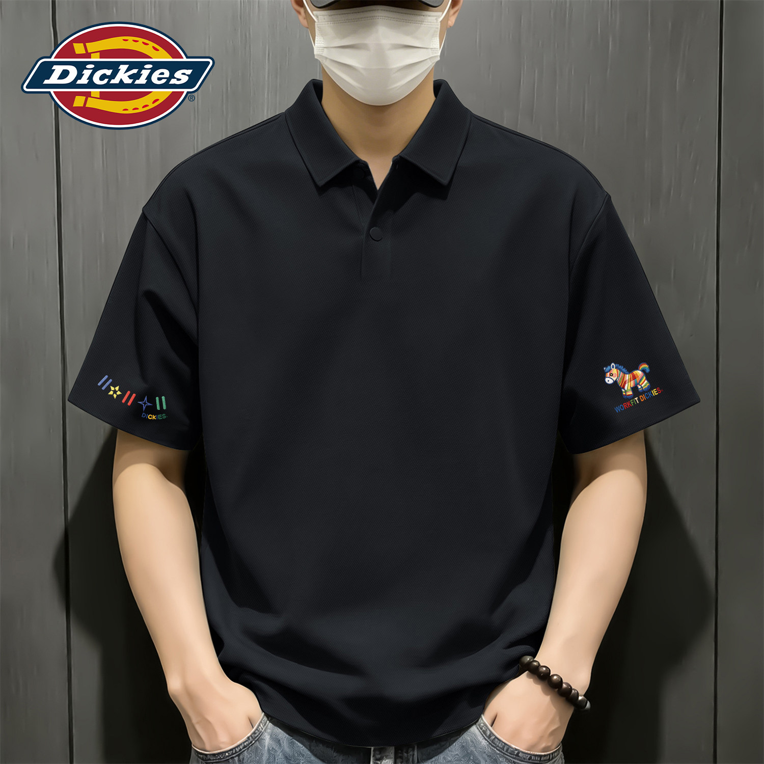 Dickies男士短袖POLO衫夏季冰感凉快透气衬衣翻领黑色休闲上衣男T
