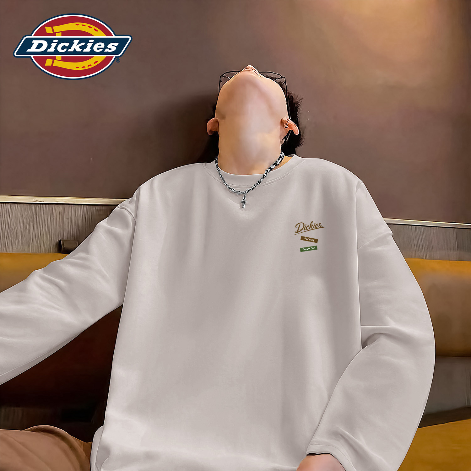 Dickies潮牌圆领套头长袖T恤男款百搭简约上衣秋季宽松休闲打底衫
