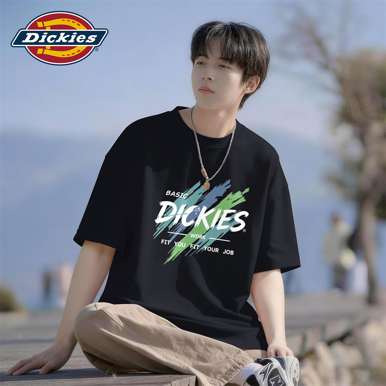 Dickies黑色短袖T恤男青少年2026夏季新款男士半袖衣服男生打底衫