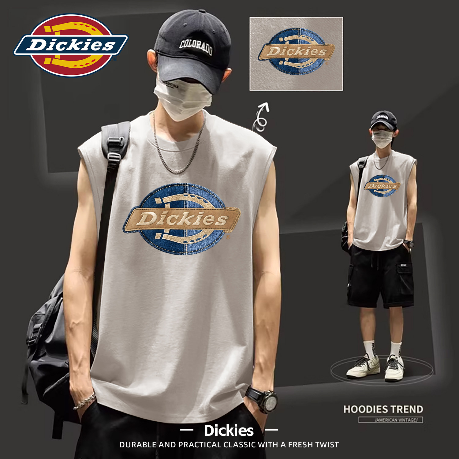 Dickies纯棉背心男夏季美式印花上衣LOGO宽松无袖T恤潮牌夏装半袖
