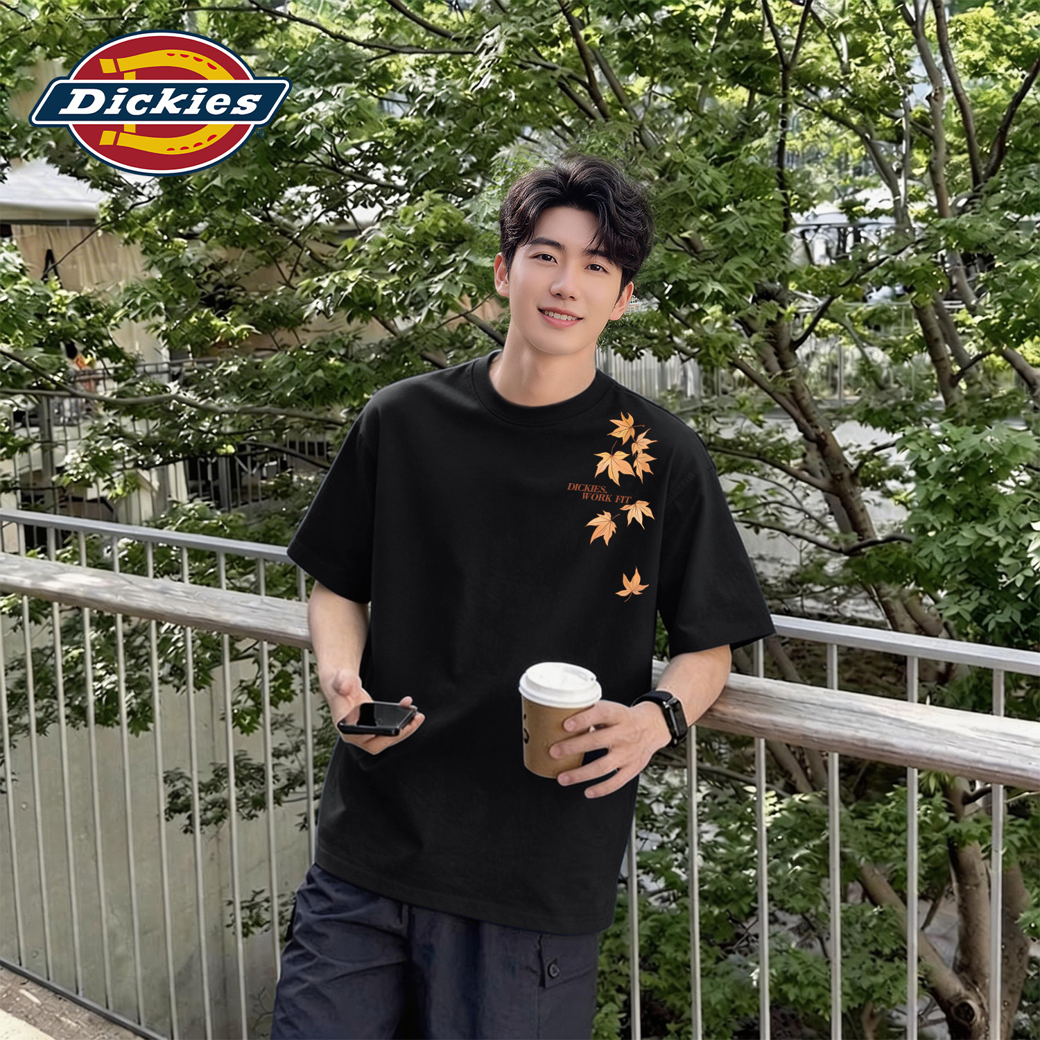 Dickies潮流印花短袖T恤男宽松纯棉百搭潮牌圆领休闲透气黑色上衣