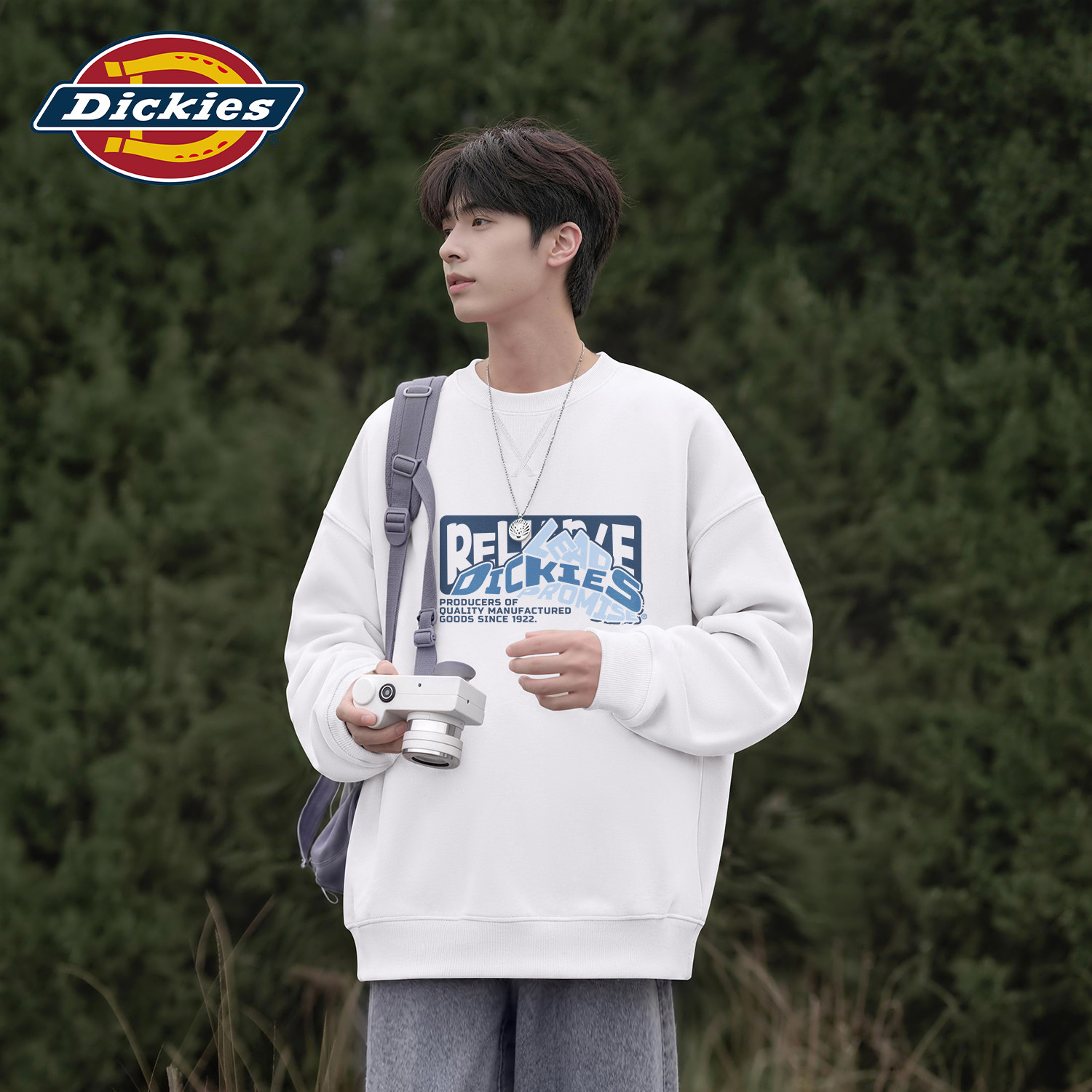 Dickies白色潮牌圆领卫衣男款2026秋季新款美式休闲印花宽松上衣