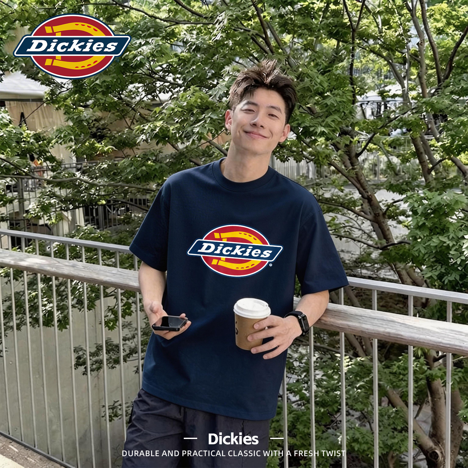 Dickies藏青色短袖t恤男款夏季高级感圆领上衣纯棉2026新款半袖男