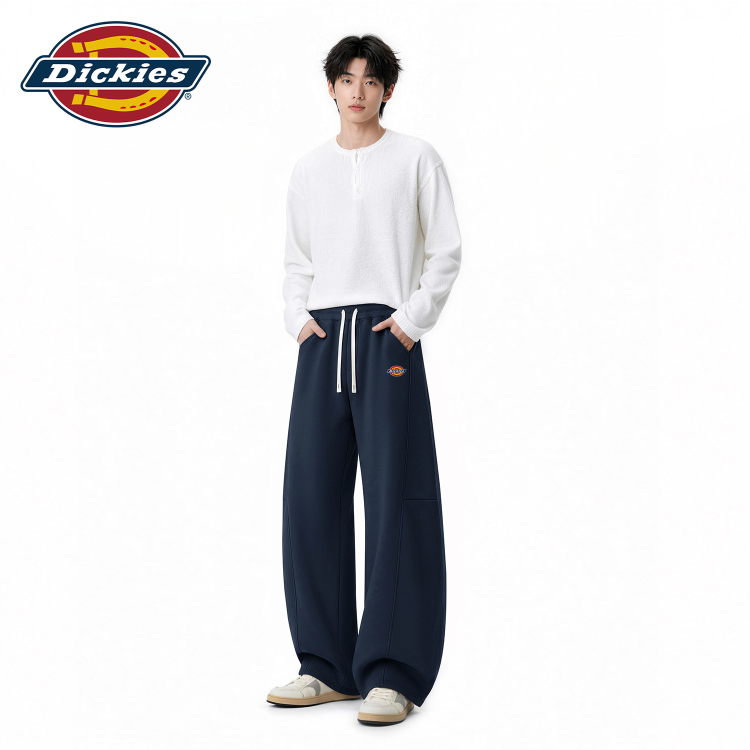 Dickies美式休闲阔腿裤男款弯刀裤宽松直筒运动藏青色男士长裤子