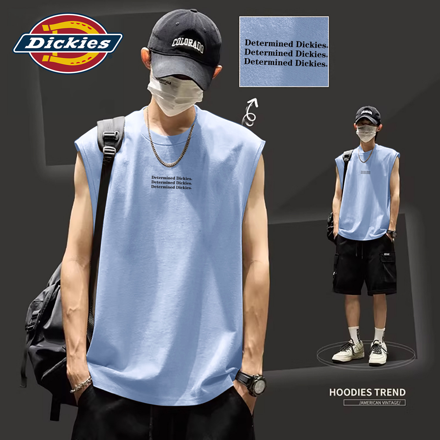Dickies纯棉背心男夏季宽松运动无袖套头透气打底衫男上衣夏装t恤