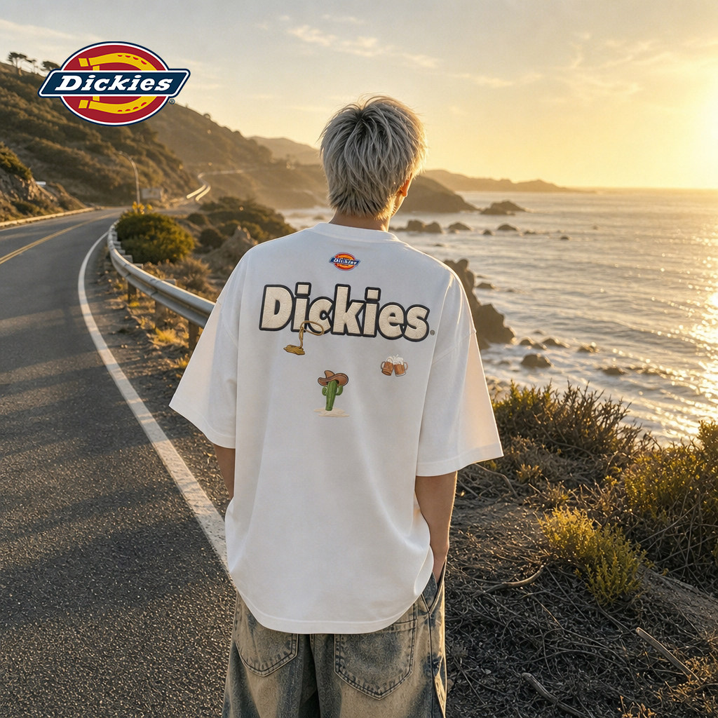 Dickies潮牌印花短袖T恤男夏季宽松圆领美式复古重磅纯棉透气上衣
