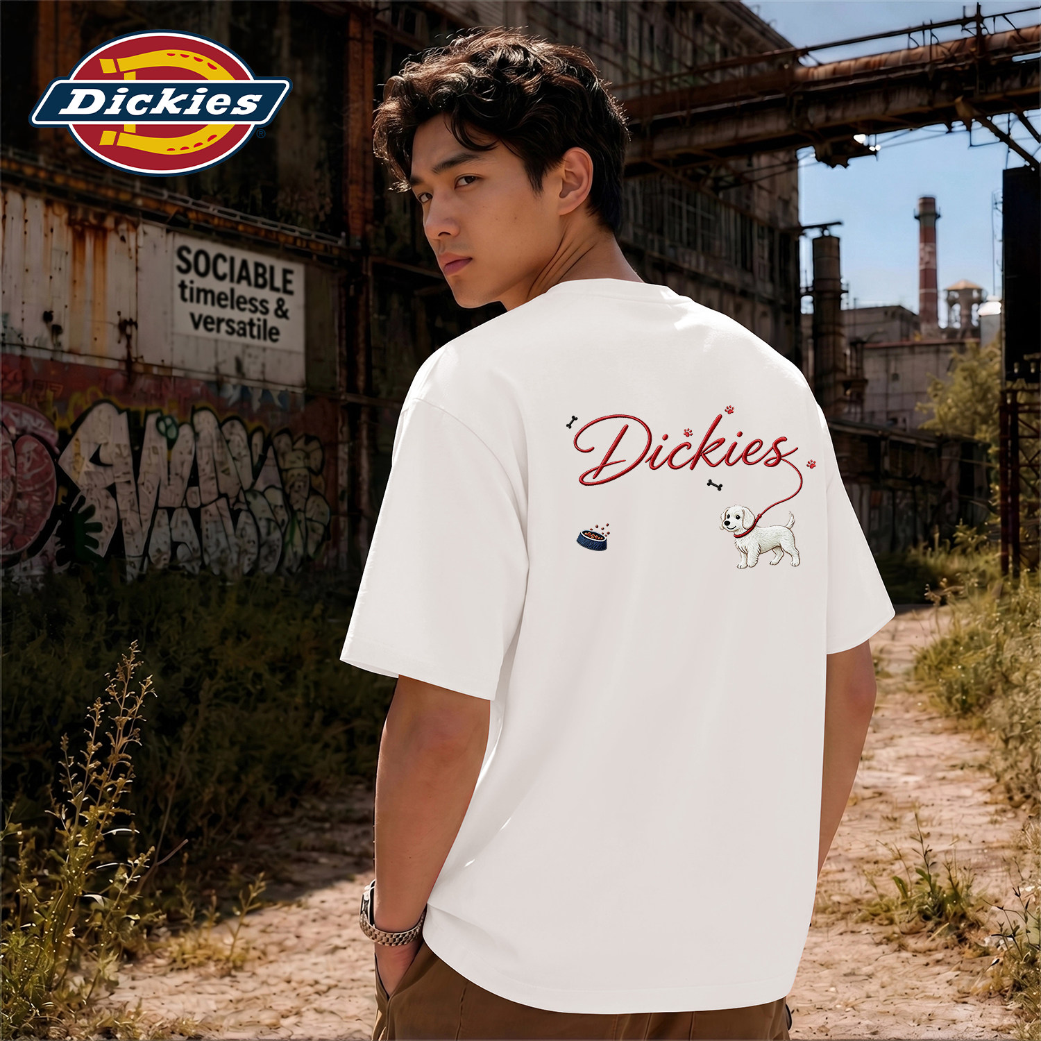Dickies美式潮流短袖T恤男款白色宽松大码衣服男士夏季五分袖衣服