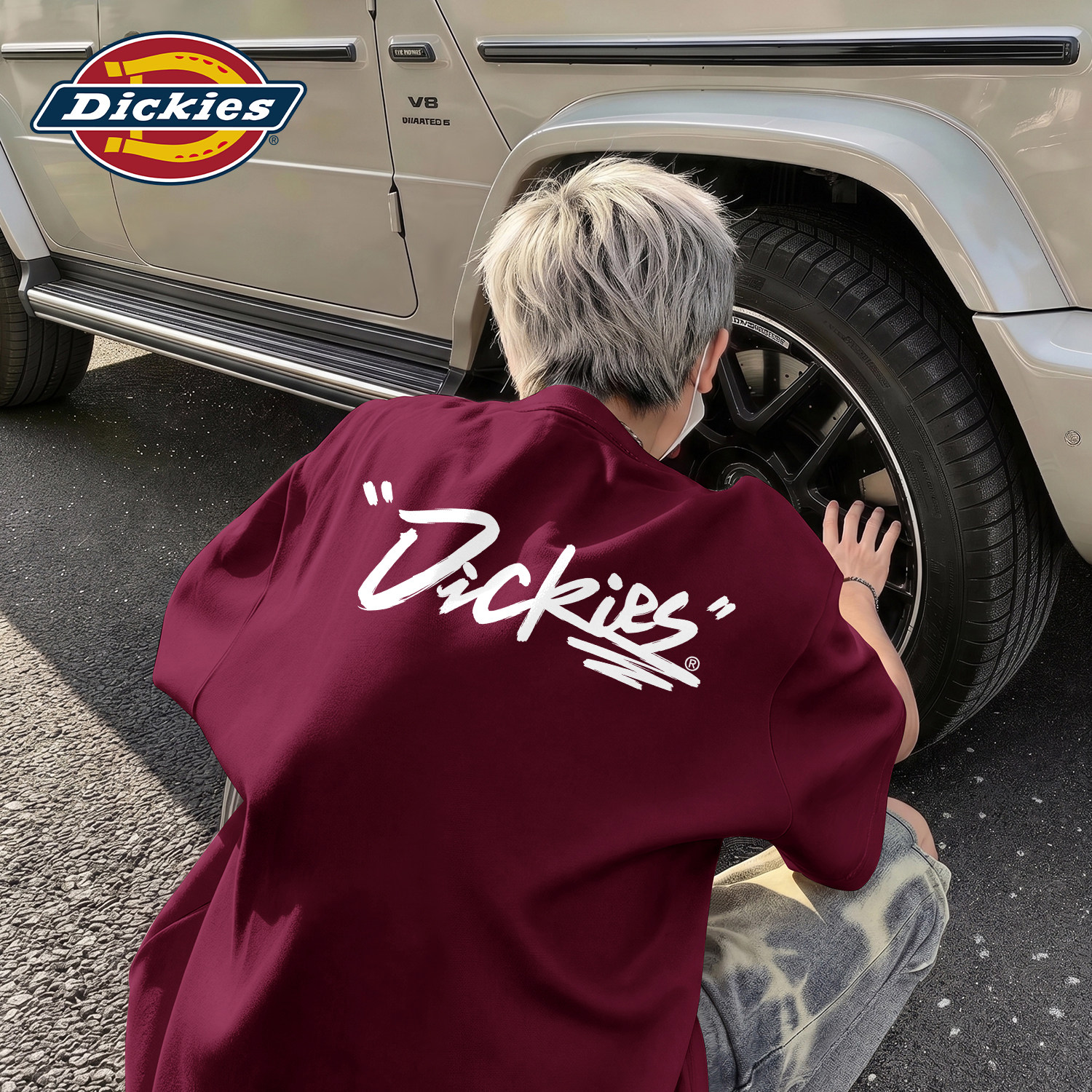Dickies短袖T恤男款青少年酒红色宽松圆领套头LOGO印花潮牌夏上衣