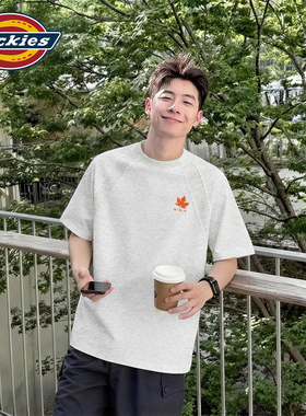 Dickies潮牌短袖T恤男款灰色运动上衣插肩设计夏季圆领百搭衣服男
