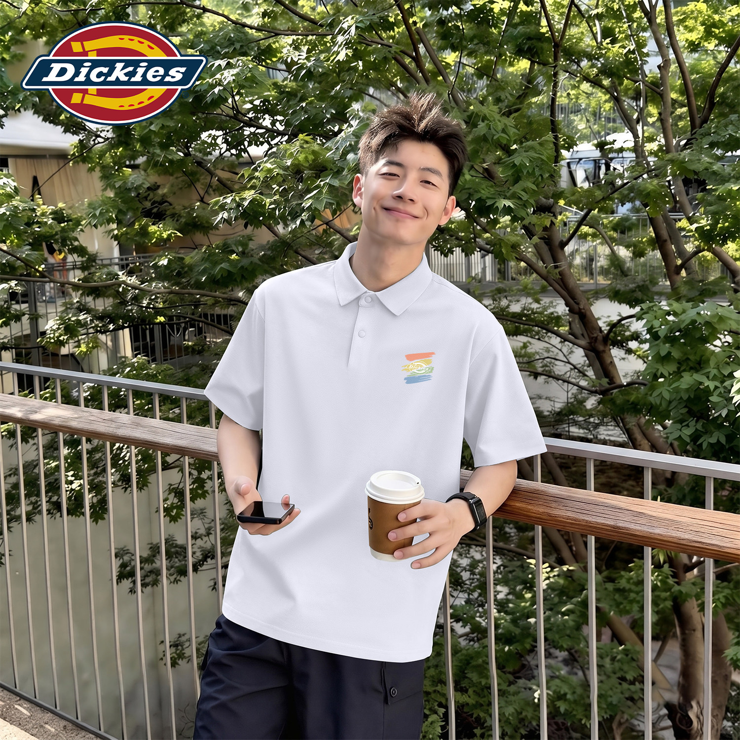 Dickies男士翻领POLO衫2026新款冰感面料印花上衣夏季薄款透气T恤