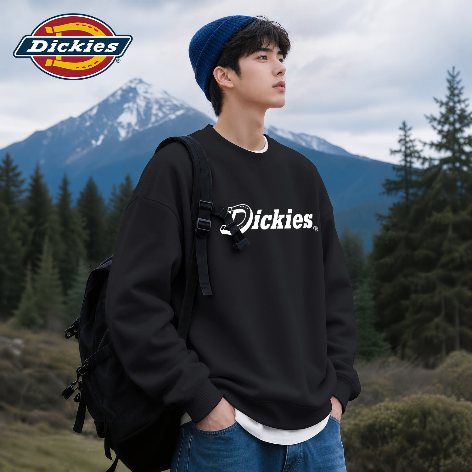 Dickies美式重磅卫衣男款圆领青少年宽松长袖黑色百搭打底衫上衣