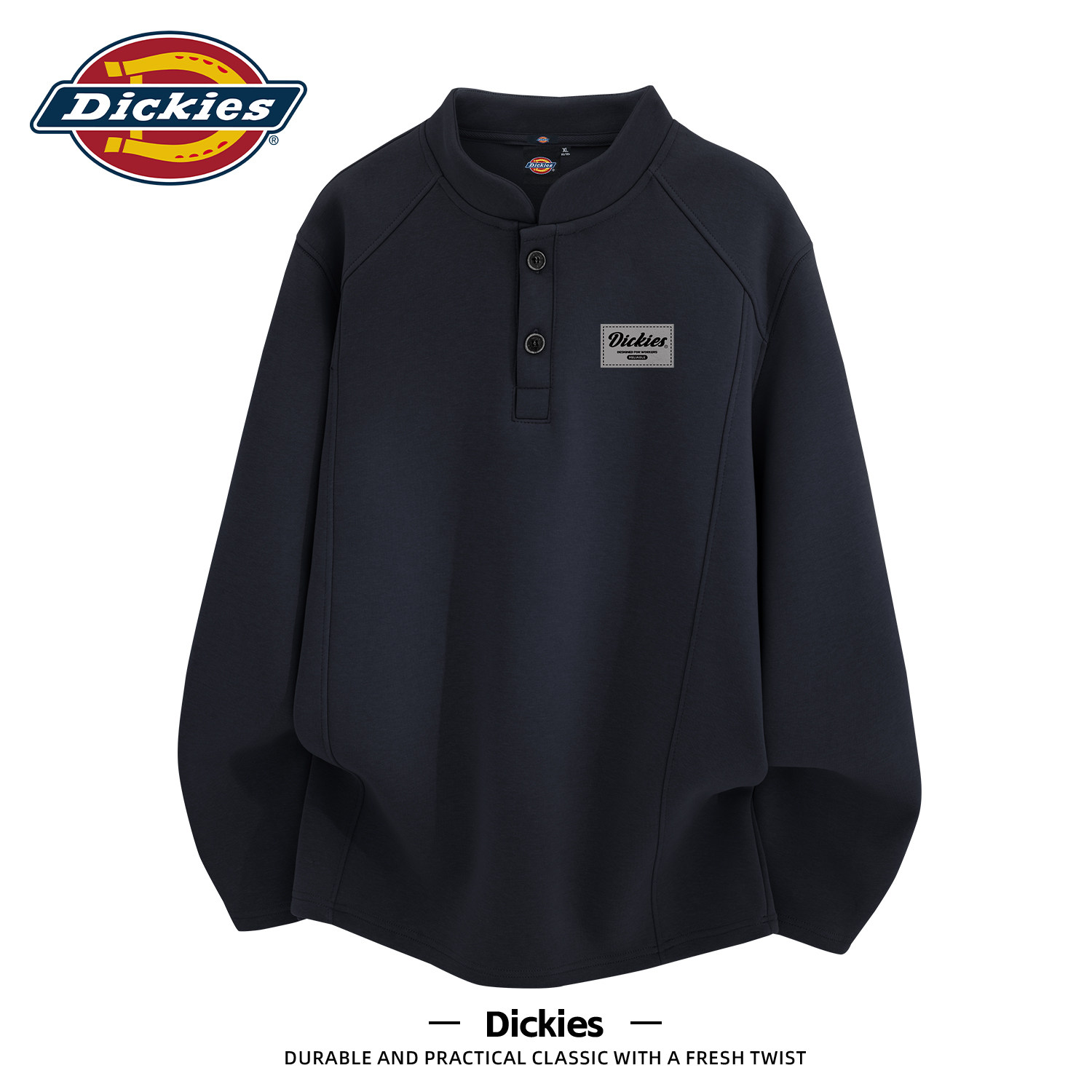 Dickies黑色潮牌百搭亨利领卫衣男早秋情侣宽松大码休闲舒适上衣
