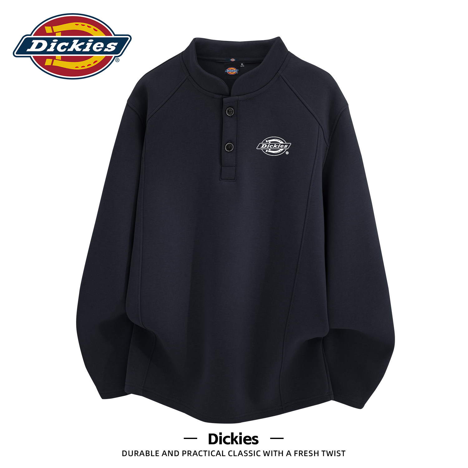 Dickies黑色潮牌亨利领卫衣男款2026秋季新款休闲风宽松舒适上衣