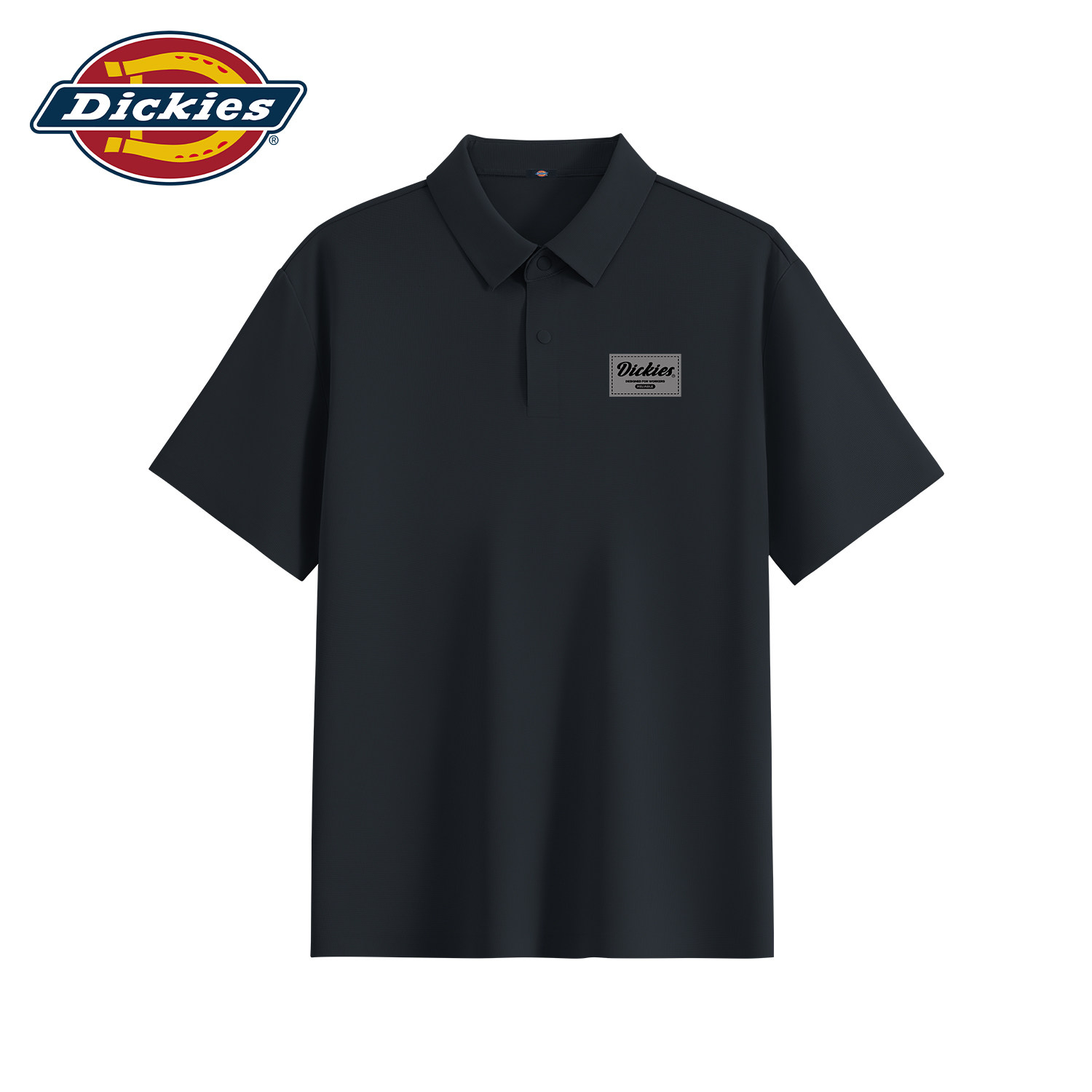 Dickies冰丝翻领POLO衫男凉感舒适宽松黑色短袖夏薄款潮流印花T恤