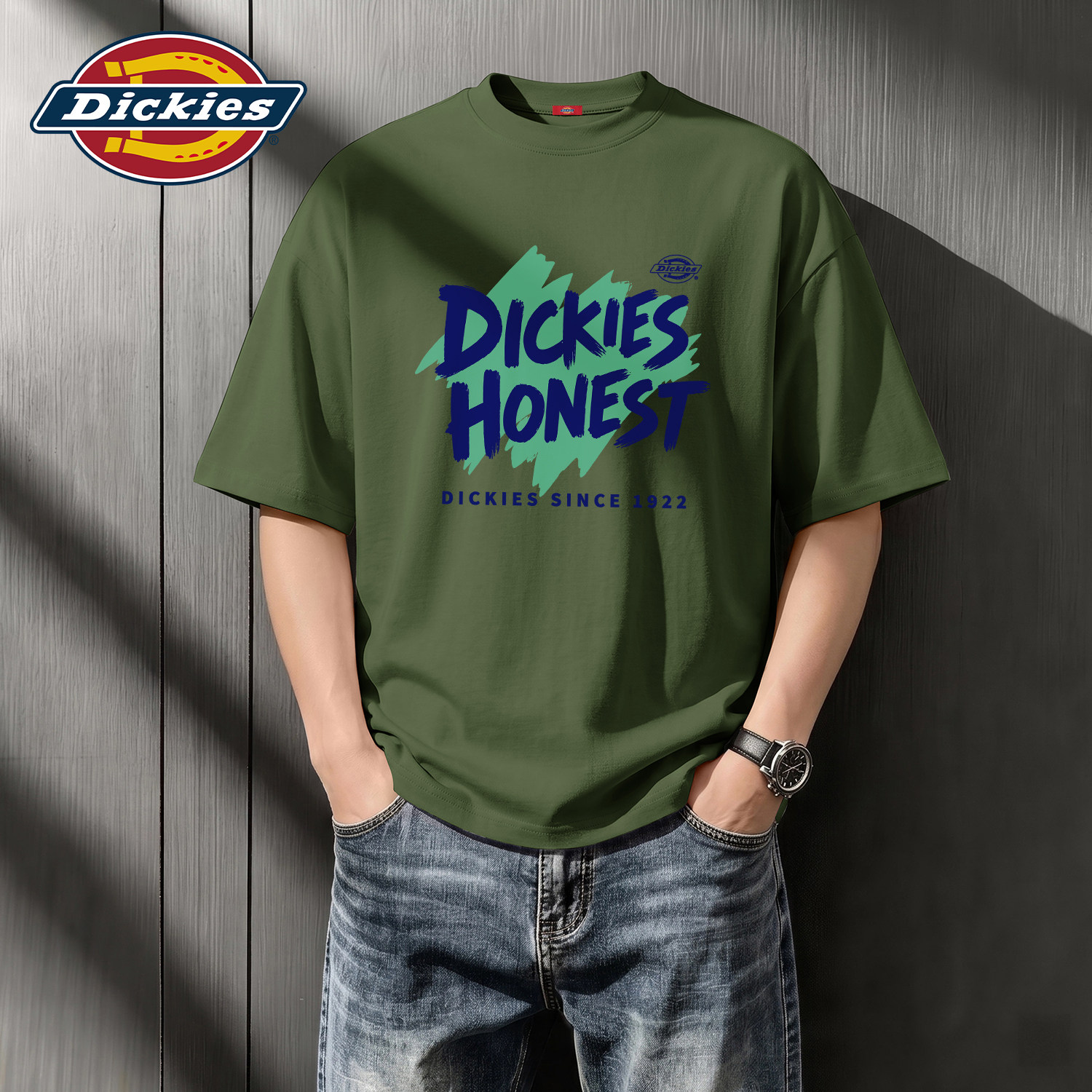 Dickies短袖T恤男夏季新款2026宽松圆领学生印花上衣男潮牌五分袖