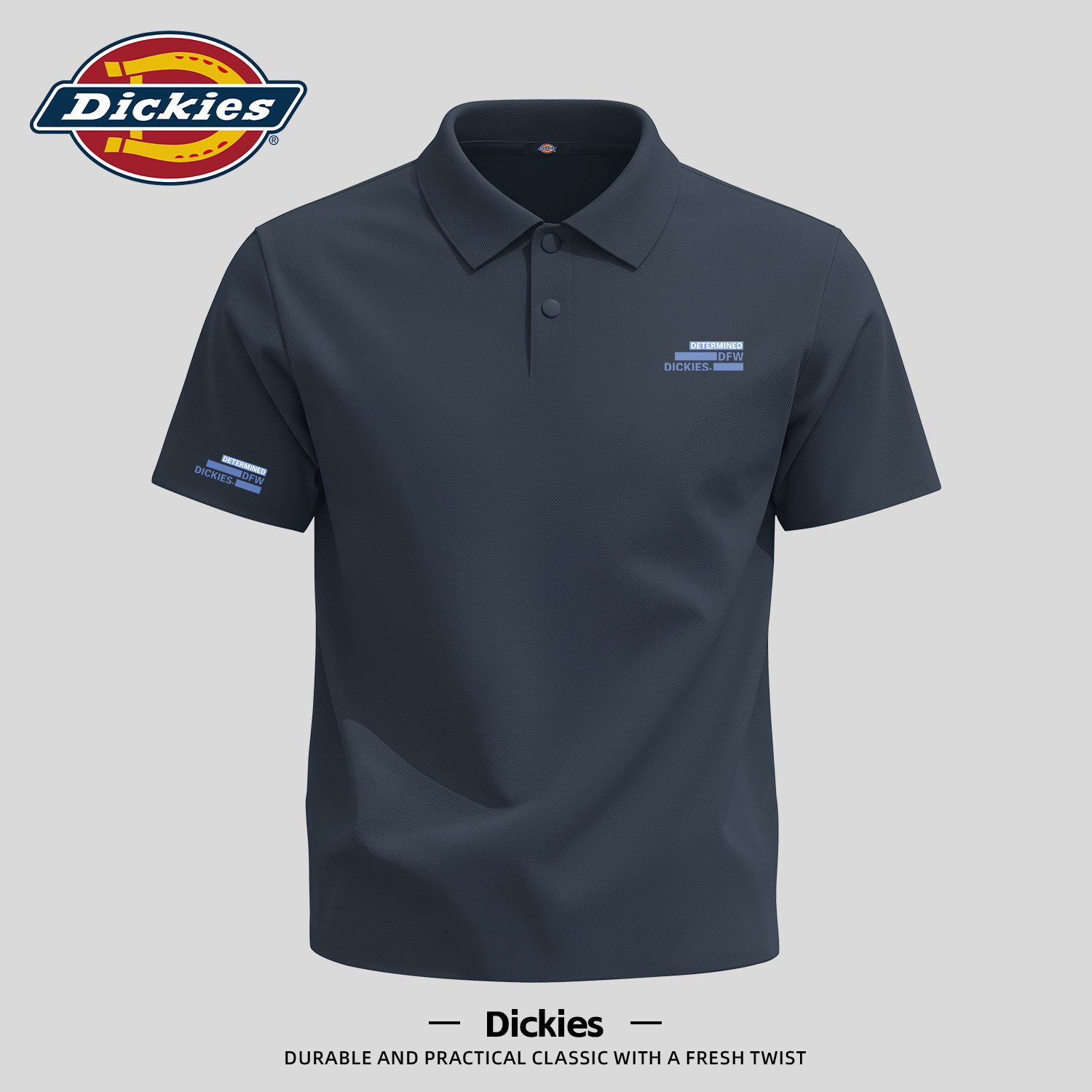 Dickies男士翻领POLO衫夏季短袖商务潮流印花上衣男款华夫格衣服T