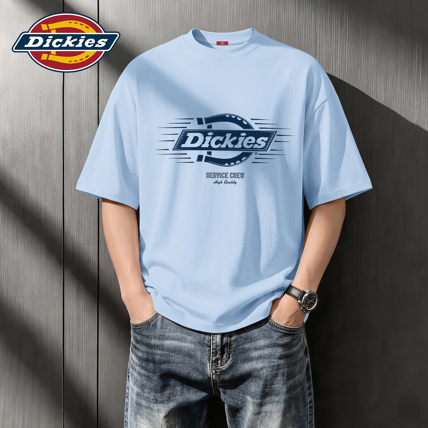 Dickies短袖T恤男夏季宽松纯棉蓝色学生五分袖男夏装打底衫半袖男