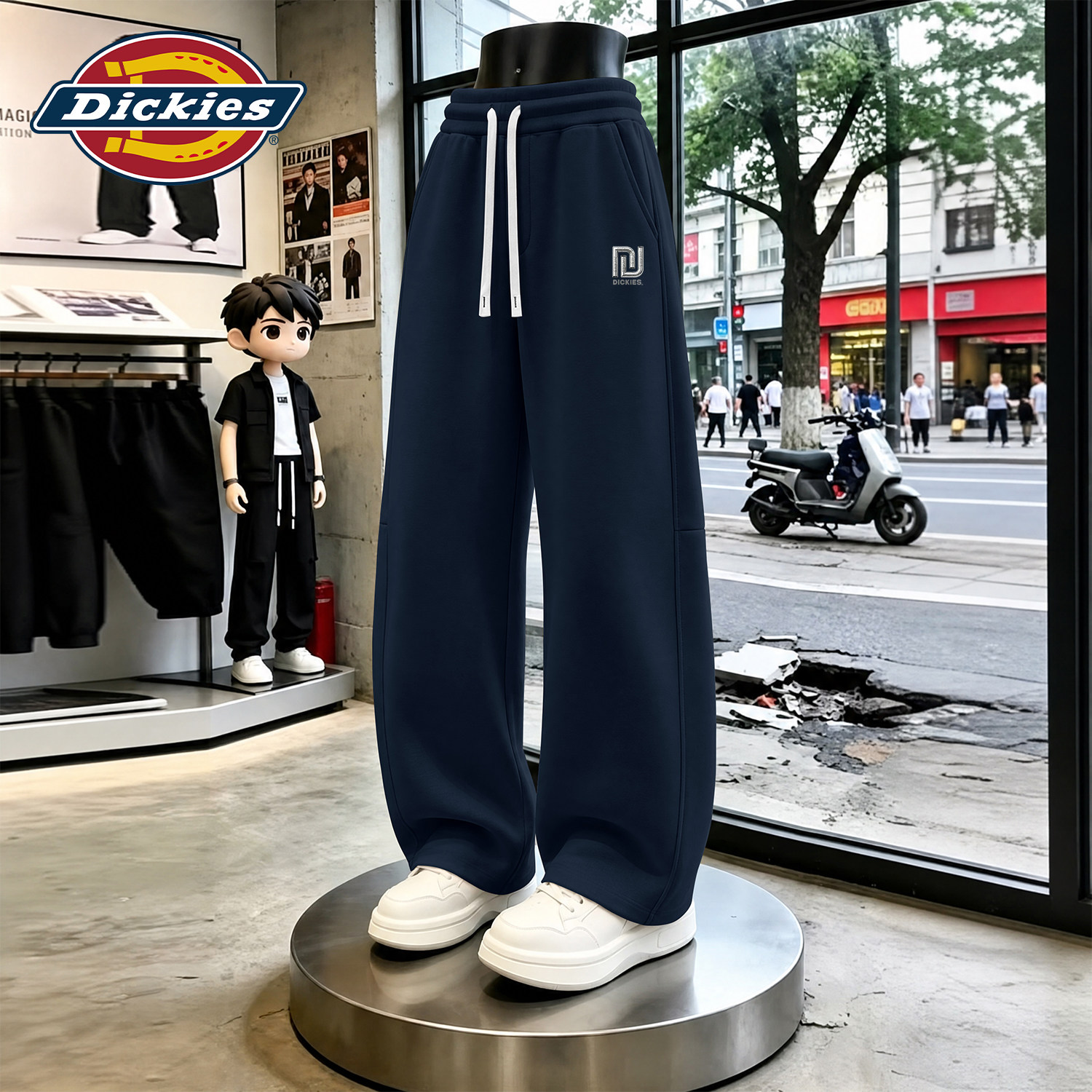 Dickies藏青色弯刀裤男春秋学生卫裤男2026秋季新款直筒休闲裤男