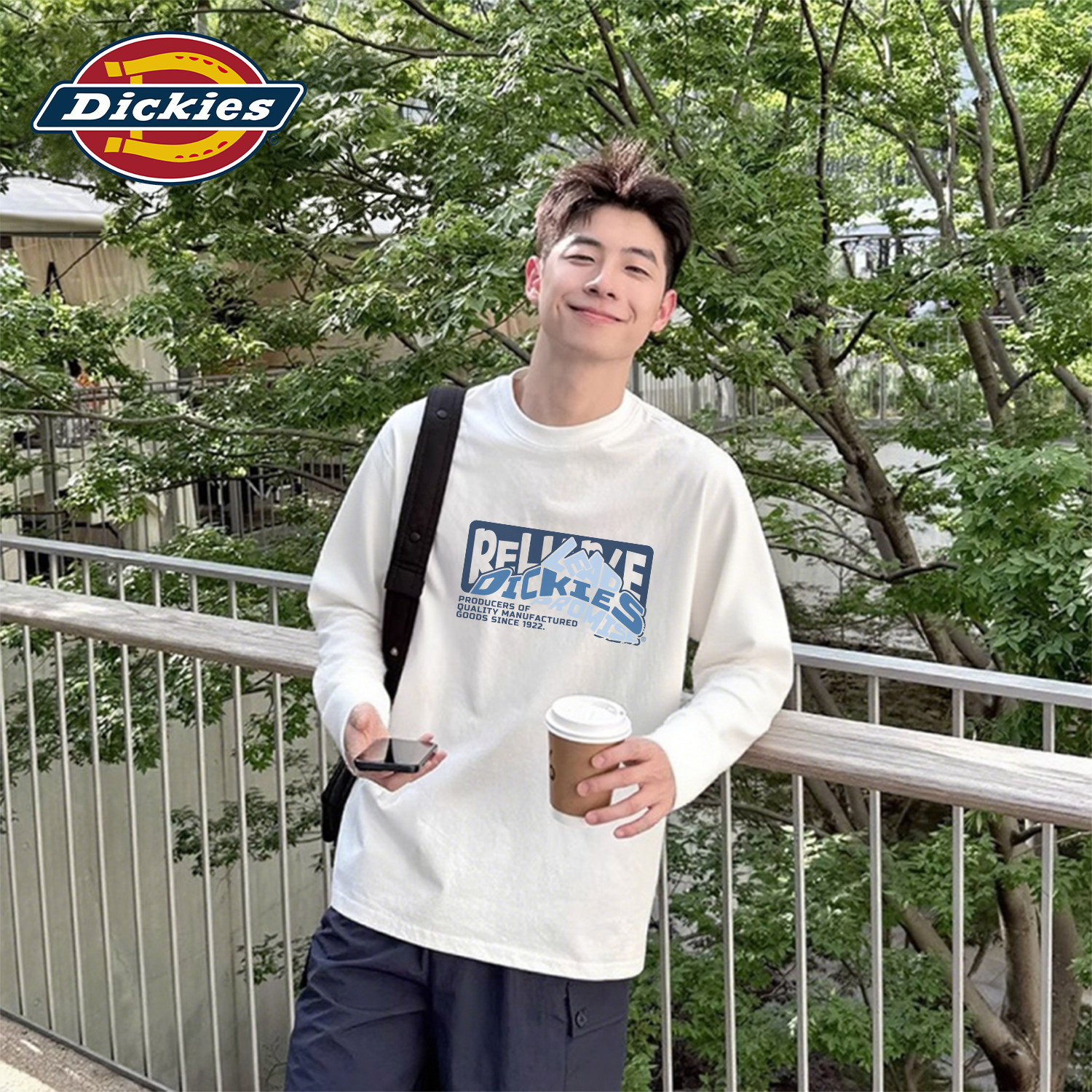 Dickies白色重磅纯棉长袖T恤男早秋2026新款宽松印花上衣男士体恤