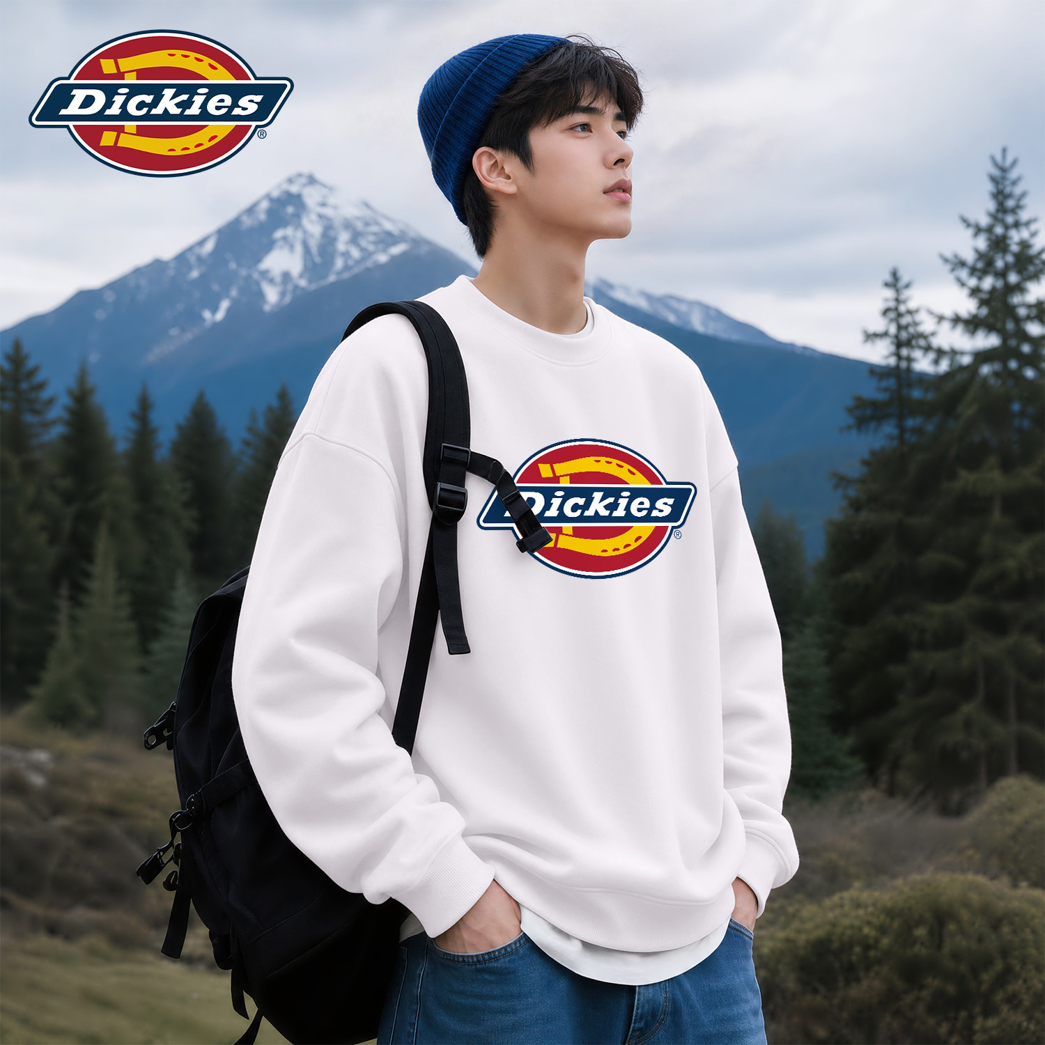 Dickies美式复古圆领卫衣男春秋白色宽松百搭Logo印花潮牌上衣男