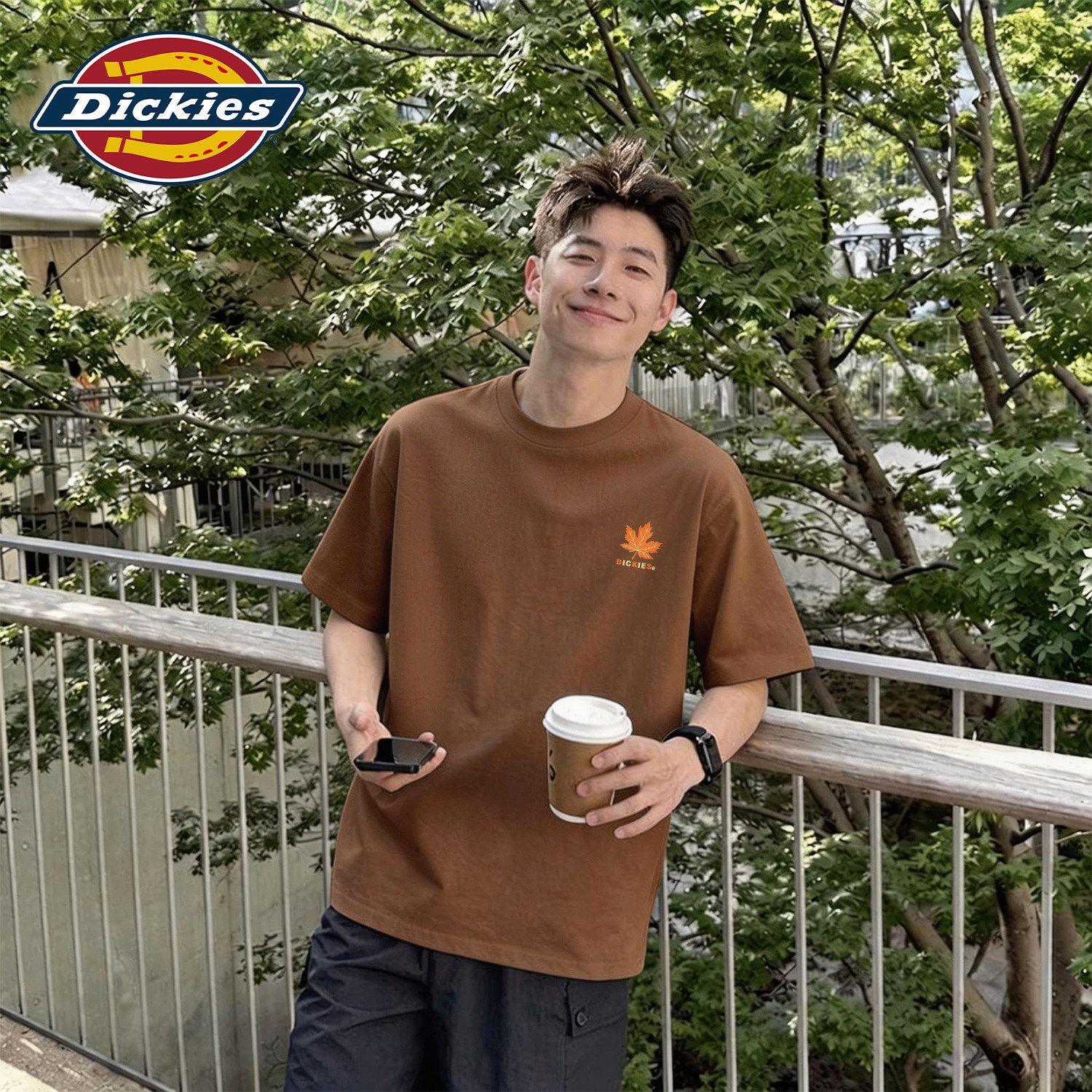 Dickies潮牌短袖T恤男枫叶印花上衣简约时尚青少年男生休闲半袖潮