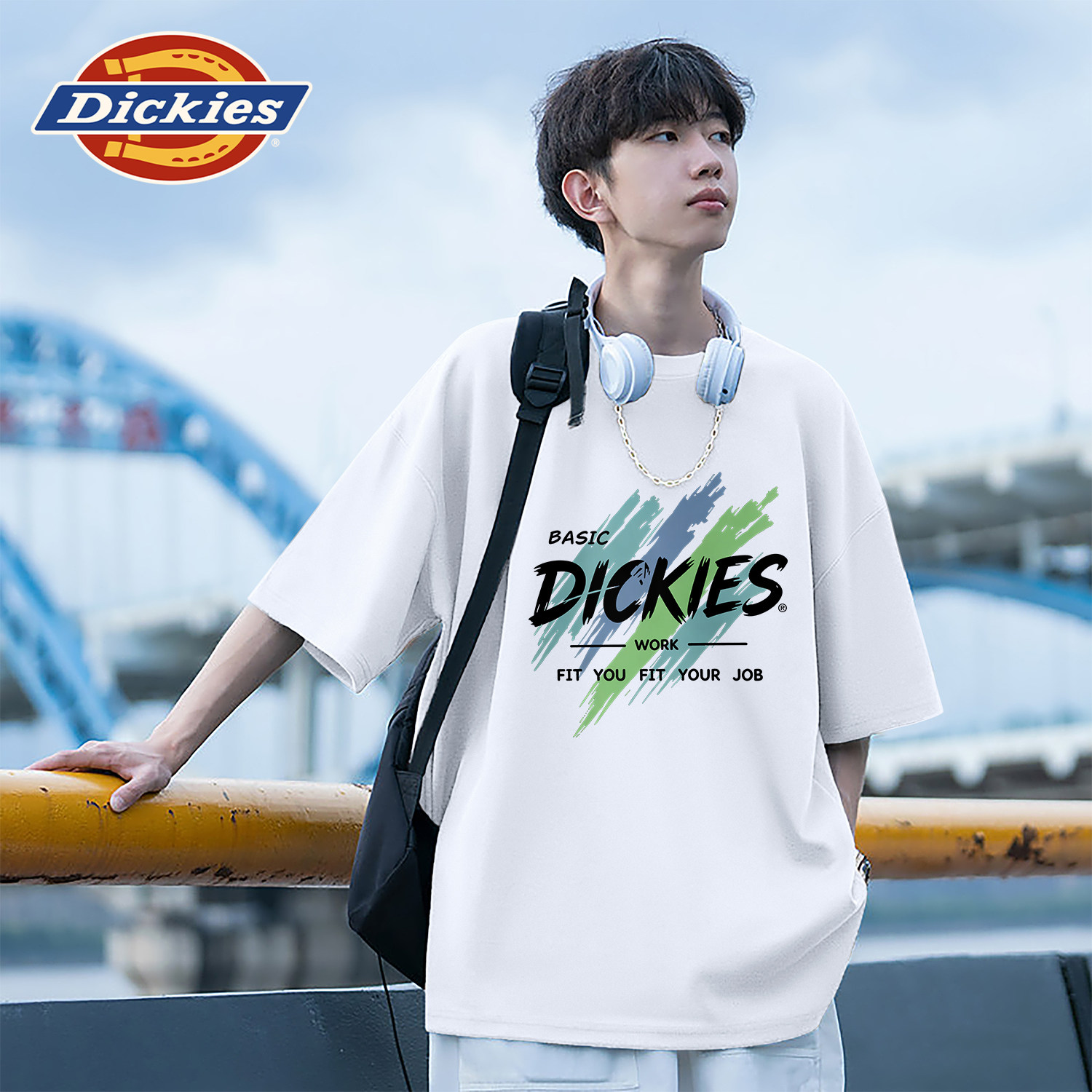 Dickies白色纯棉宽松短袖T恤男款重磅圆领印花上衣夏季新款衣服男