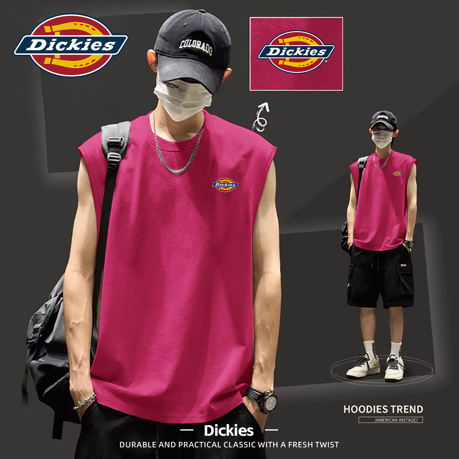 Dickies纯棉背心男2026夏季新款宽松无袖LOGO印花潮牌吸汗透气t恤